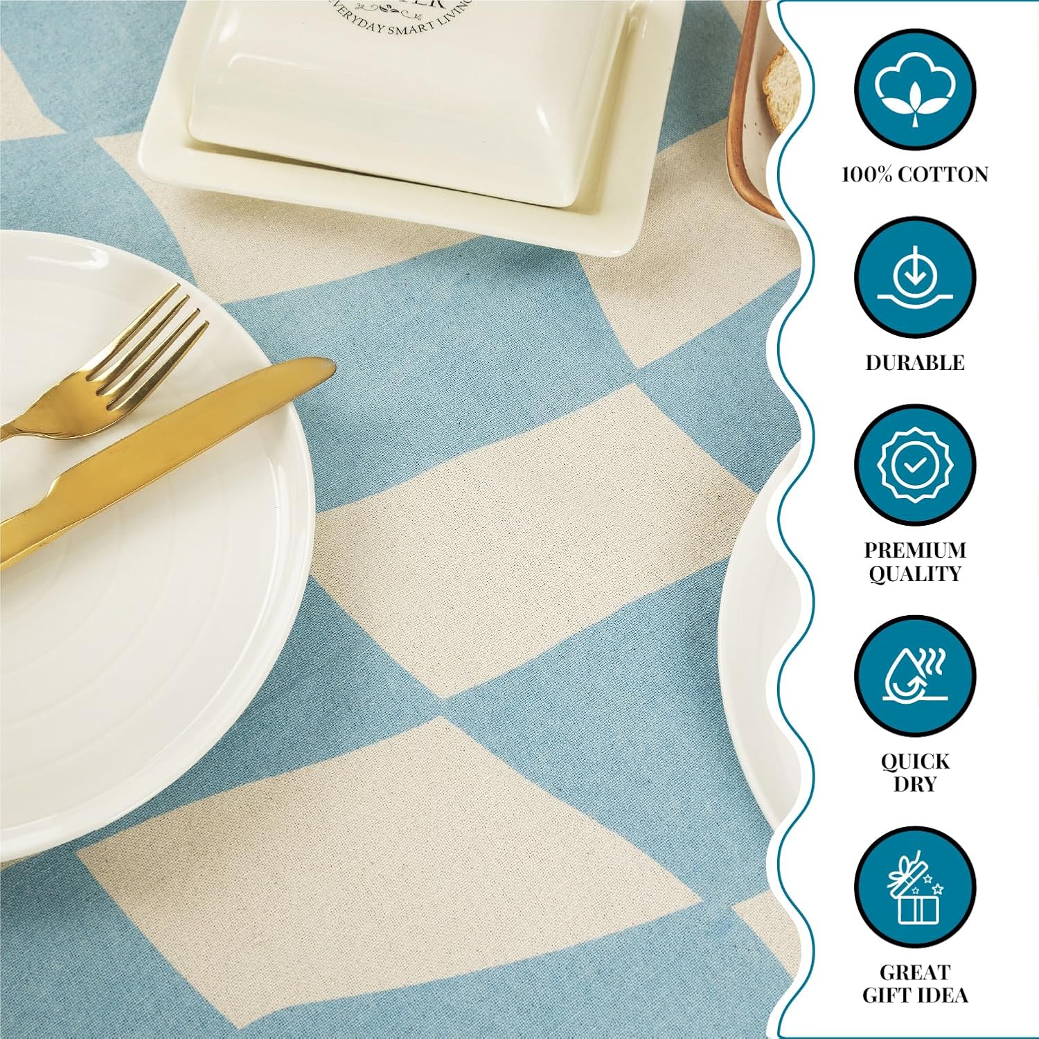 Folkulture Table Cloth | (60 x 102) 100% Cotton Tablecloth for Dining Room | Blue Table Cover for Restaurant | Outdoor Tablecloth or Tablecloths Rectangular | Cloth Tablecloths for Rectangle Tables