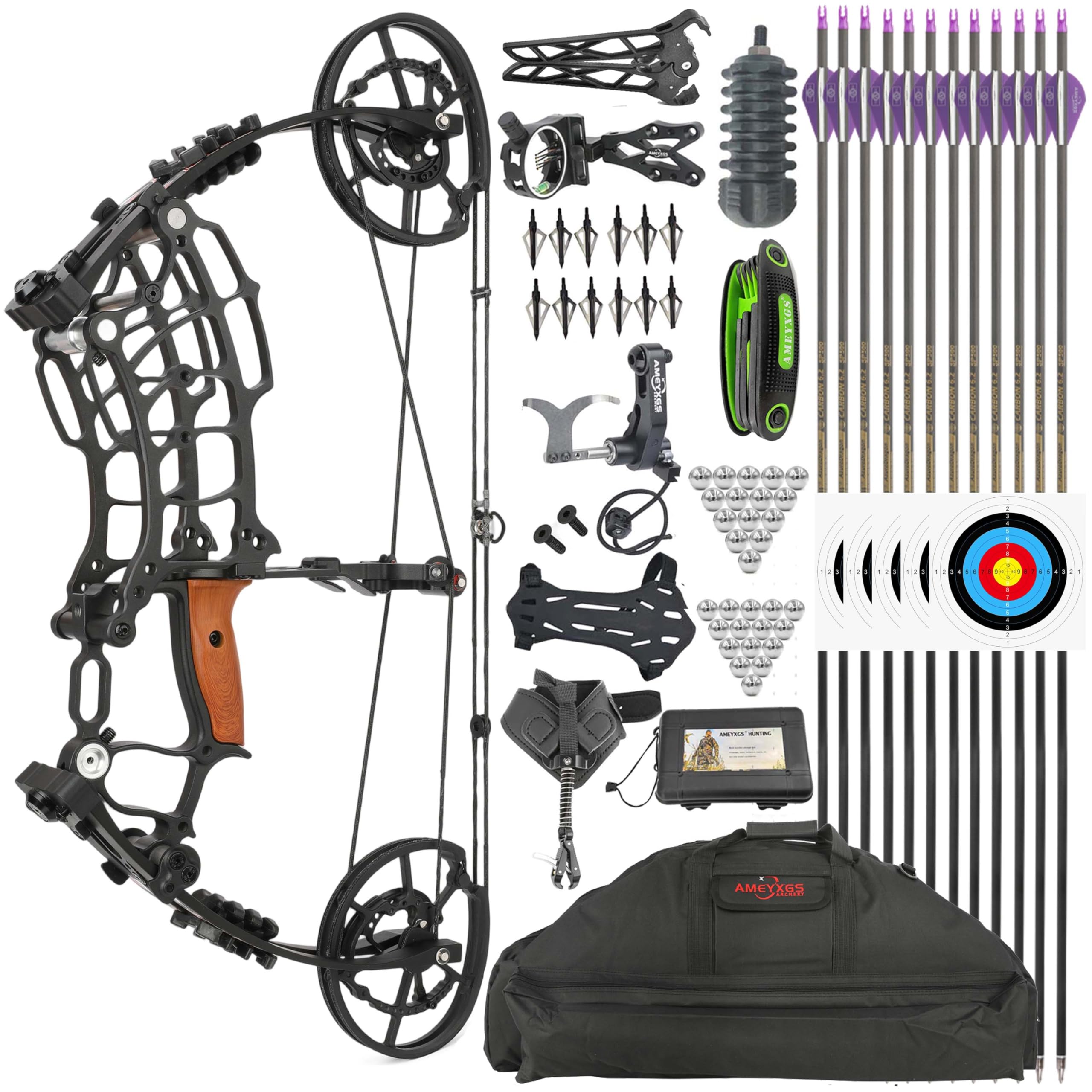 Set arco compound 30-70 libbre Palla d'acciaio e freccia Archi da caccia a doppio uso per tiro con l'arco Pesca con l'arco Let-off: 80% 420 FPS