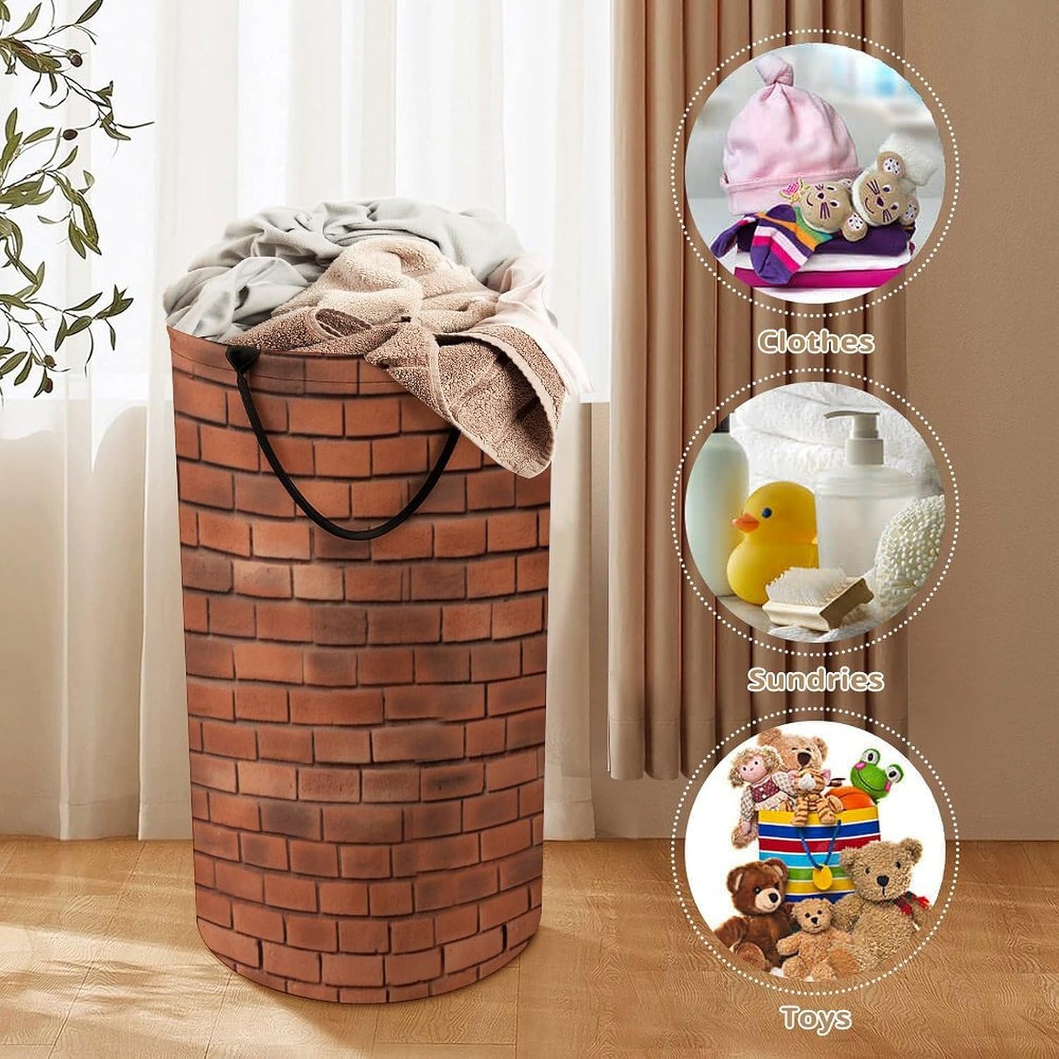 Red Brick Wall Texture Laundry Hamper Large Laundry Basket Freestanding Dirty Clothes Basket Laundry Bag Collapsible Washing Bin Portable Clothes Hamper with Handles for Daily Use