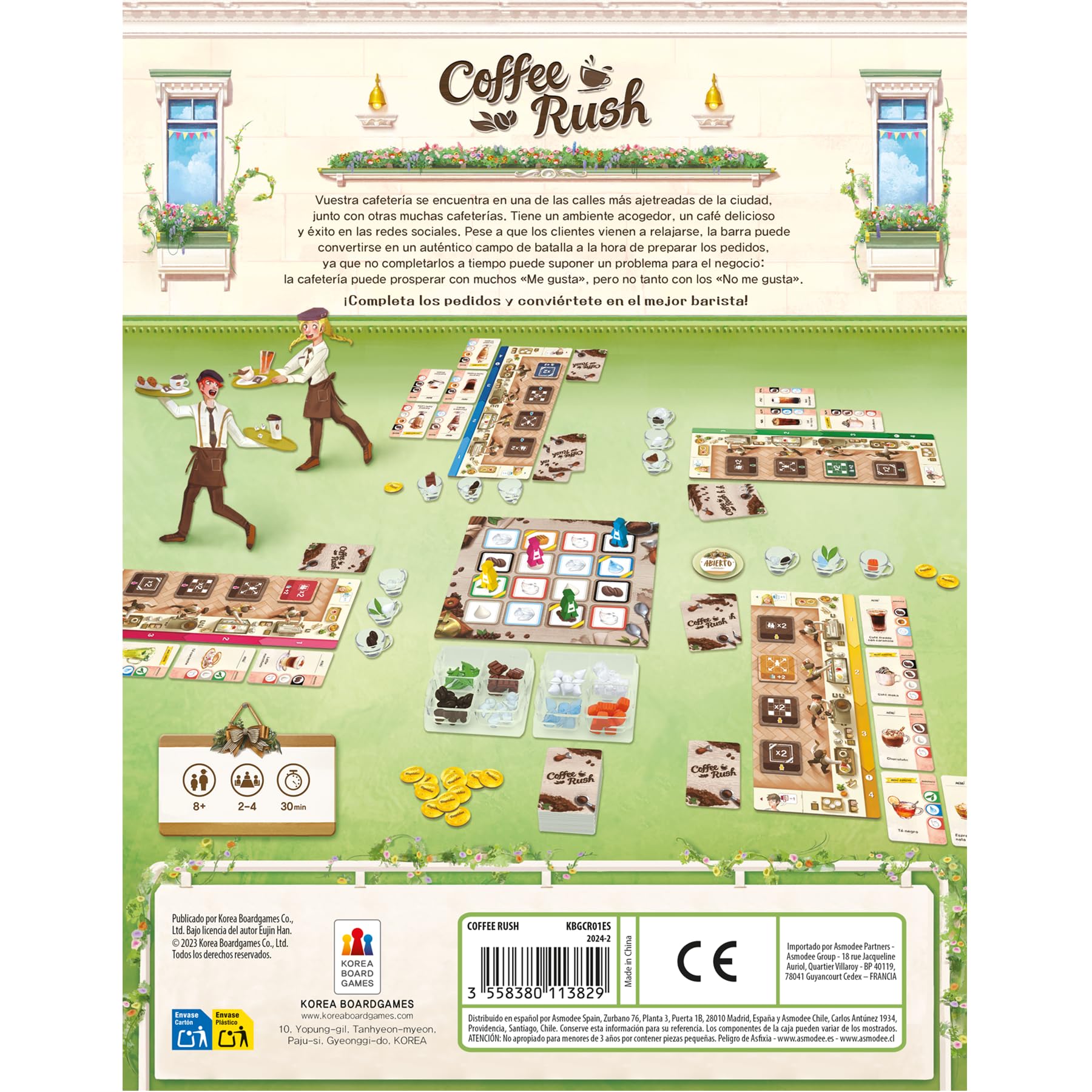 Korea Board Games Coffee Rush, Juego de Mesa de Estrategia para Adultos y Familias, Conviértete en el Mejor Barista, A Partir de 8 Años, De 2 a 4 Jugadores, 30 Minutos por Partida, Español