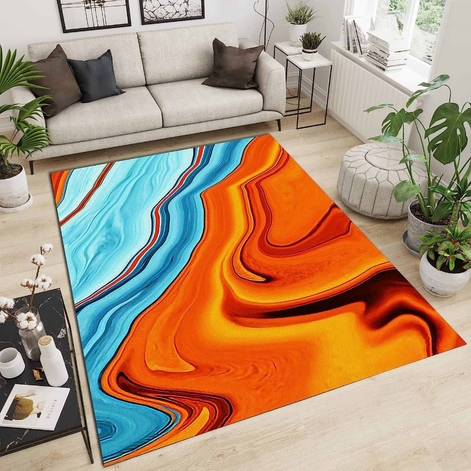 3D Printed Soft Bedroom Carpet Colorful Abstract Stripes 160 X 230 Cm - Low Pile Carpet Non-Slip Area Rug - Home Decoration Door Mat - Washable - Anti-Stain, Non-Shedding, Nmentally Friendly -4Y8W4Z9
