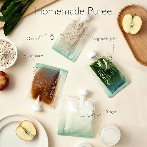Miniatura 2 de Momcozy Bolsas reutilizables de comida para bebés para niños pequeños, plástico sin BPA, aptas para alimentos, aptas para congelador, rellenables