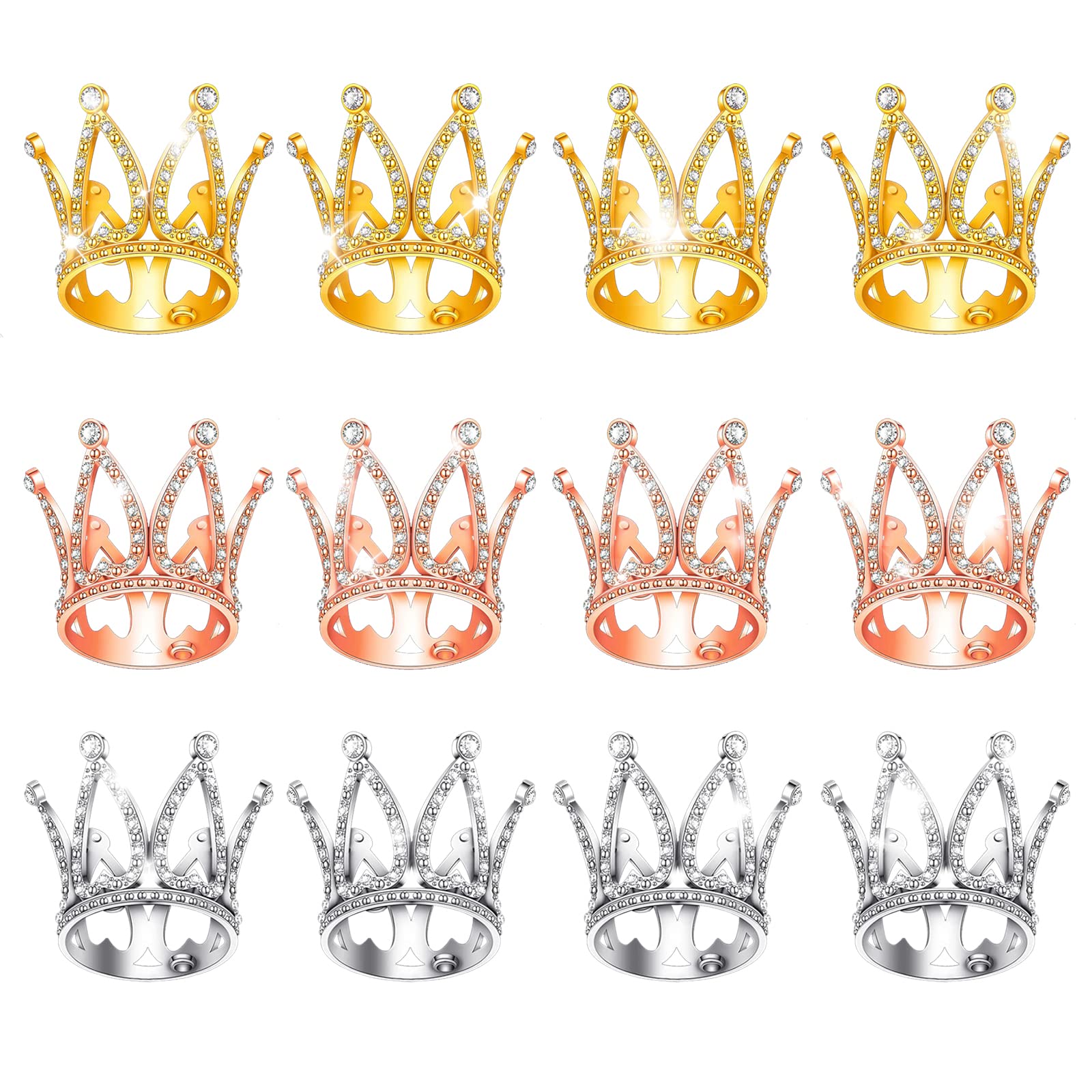 PasuwismaCrown Cake Topper Set,12 Pack Gold Birthday Cake Topper , Mini Birthday Cake Topper , Vintage Wedding Cake Crown Topper for Lady Girl Birthday Party Wedding Cake Baby Shower Cake Decoration