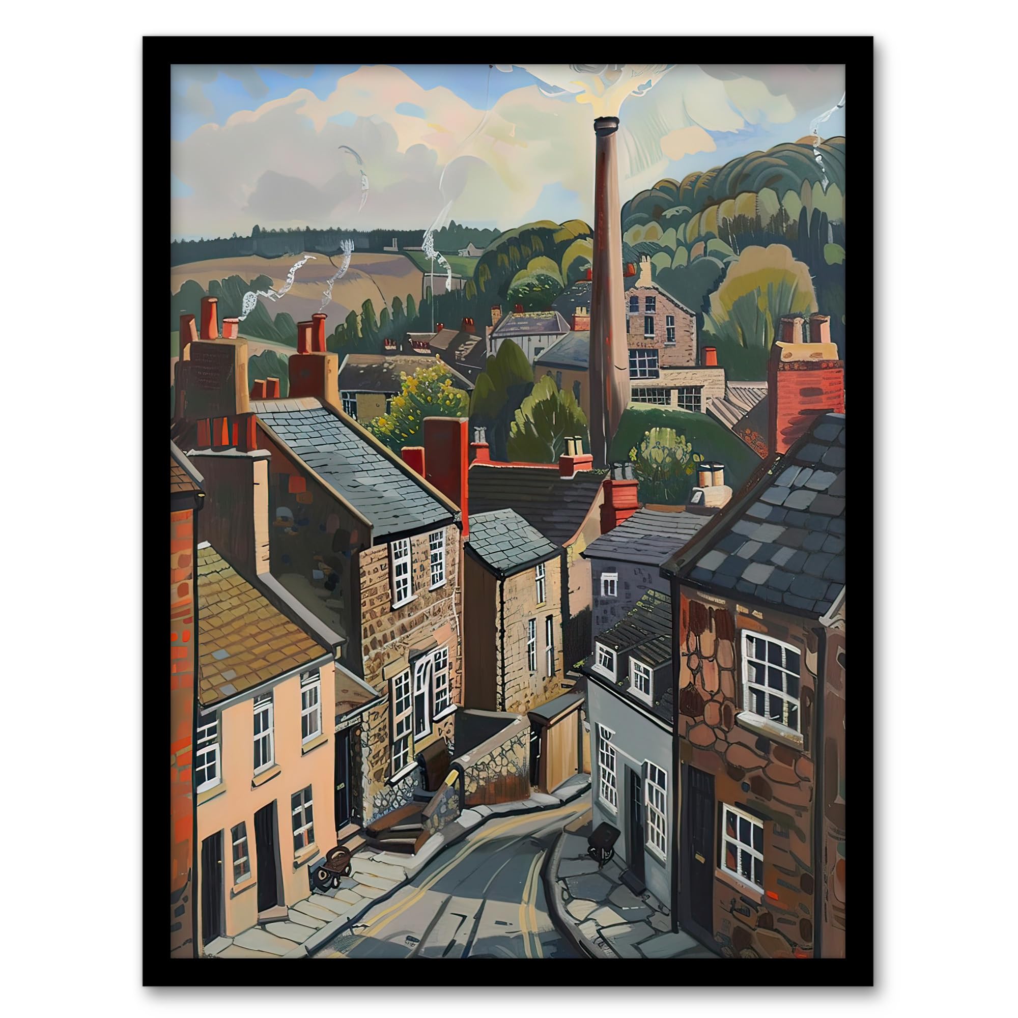Traditional Northern English Village Painting Wall Art Poster Print