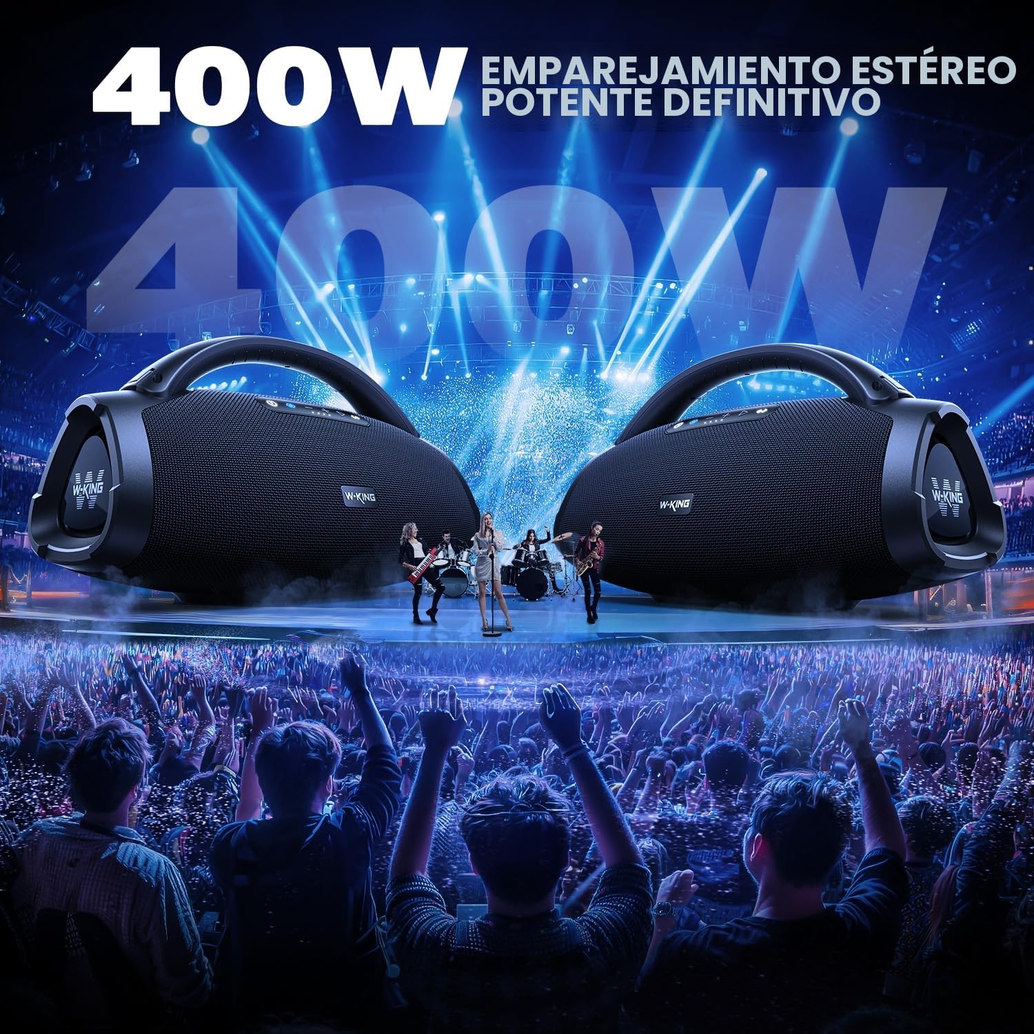 W-KING 330W Peak 200W RMS Altavoz Bluetooth portátil, Grande Caja De Música, Boombox Portátil Ruidoso Supergraves, Speaker con EQ App/Bluetooth 5.4/IPX7/PowerBank/Carga Rapida/USB/AUX/30H/Guitare-IN