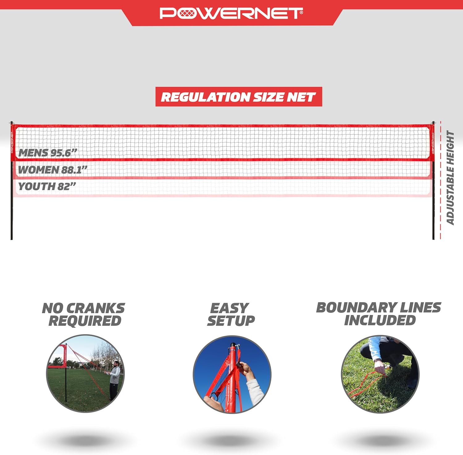 PowerNet Pro Volleyball Net, 32 Ft Wide Regulation Size, Adjustable Height Portable Net for Backyard, Beach & Park, Volleyball Training Equipment, Includes Carry Bag