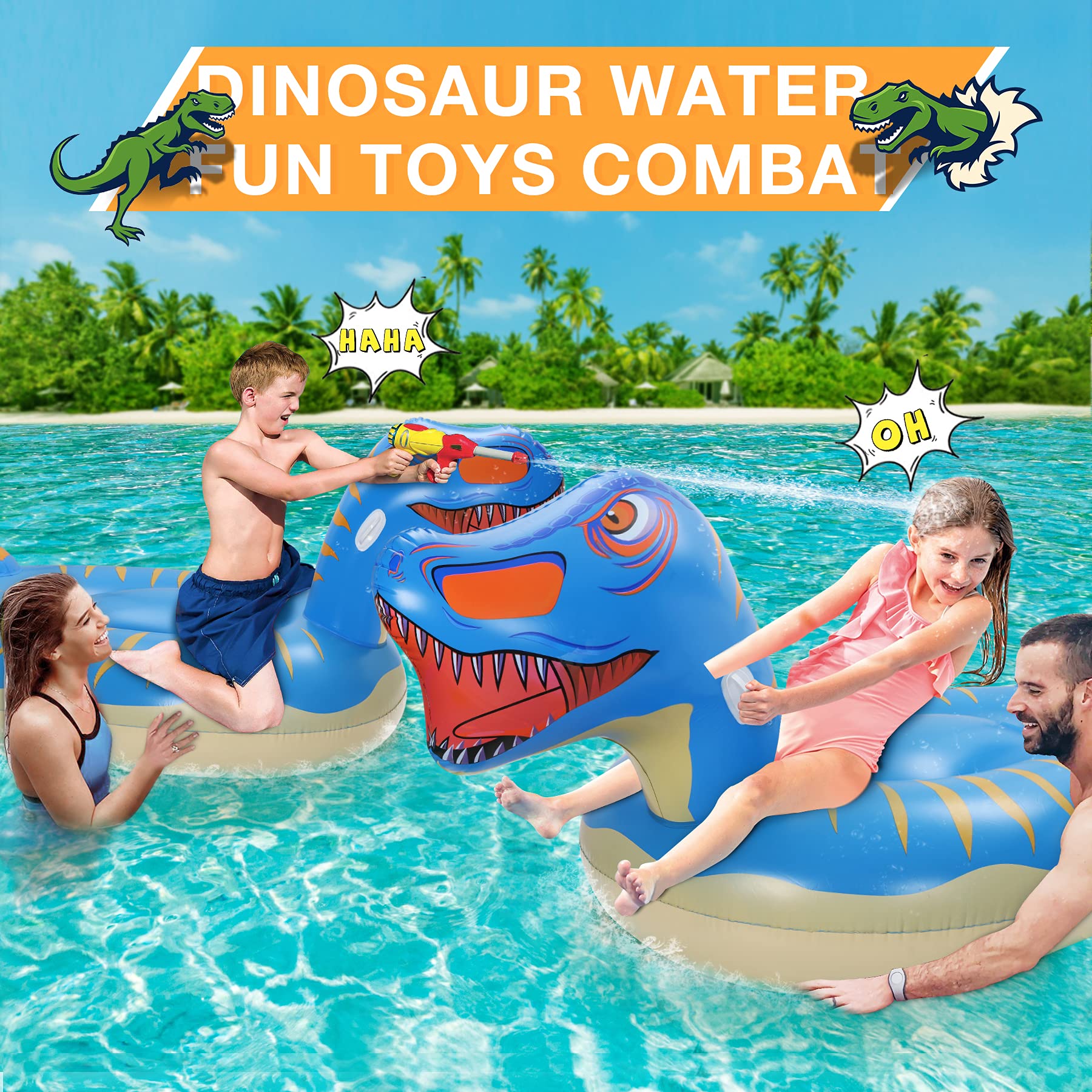 Géant Bouée Dinosaure, 275×115×100cm Bouee Dinosaure Gonflable - Durable et Sûr avec 2 Trou Gonflable et 1 Patch Autocollant, Jouets De Plage et Océan D'été Adapté pour Adultes et Enfants