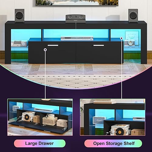 Miniatura 4 de Clikuutory Modern Lighting - Soporte de TV de 63 pulgadas con cajón de almacenamiento grande para televisores de 50, 55, 60, 65, 70, 75 pulgadas,