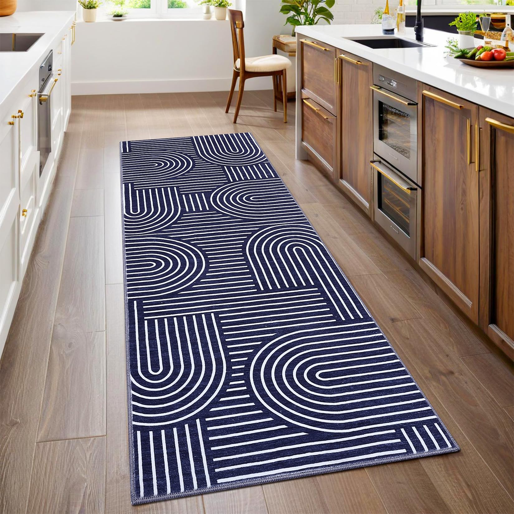ROYHOME Modern Rug 2.5x8 Runners for Hallways, Abstract Kitchen Runner Rugs Non Slip Bath Runners, Rainbow Washable Runner Rug for Bedroom, Soft Long
