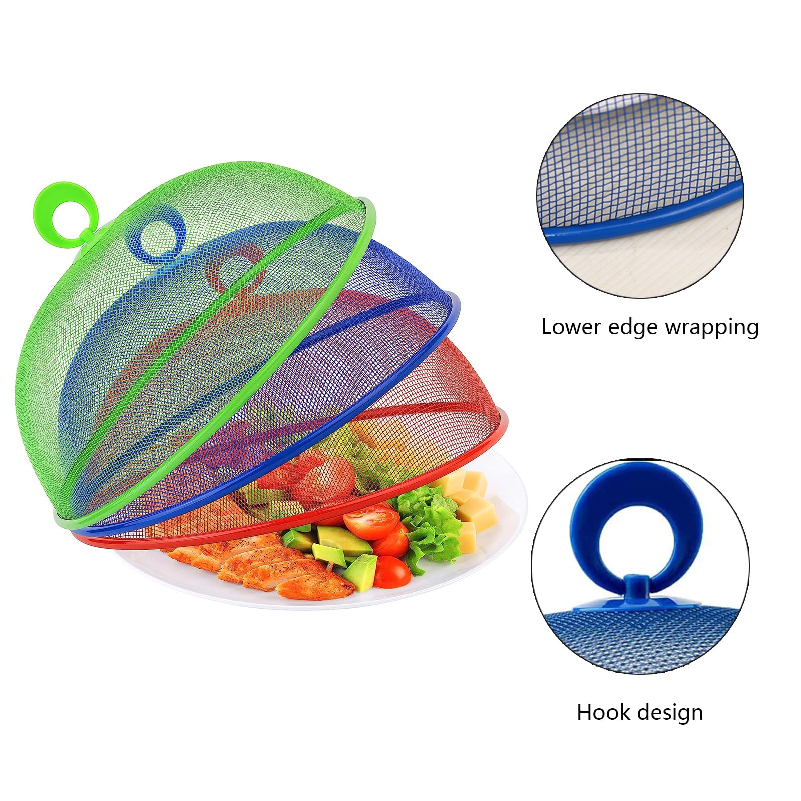 JAWAI 3 Pieza Protector de Cubierta de Comida, Cubierta Comida Malla Metálica, Cubierta de Malla para Alimentos, con Manija, Cubierta de Verduras con Alimentos a Prueba de Moscas e Insectos