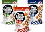 Three Farmers Protein Snack Mix, 15g Protein, 12g Fibre – Crunchy Roasted Fava, Pea Puffs & Pretzels Healthy Party Mix in Dill Pickle, Cheezy Cheddar & Ranch Flavours, Low Fat, Non-GMO – 150g x 3