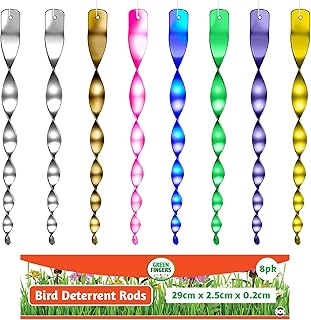 8pk Bird Deterrent Rod | Humane Bird Scarers, Deter Small & Larger Birds Including Seagull, Pigeon, Crow, Owl, Magpie Deterrents, Reflective Bird Deterrent | Prevent Bird Droppings in Your Garden