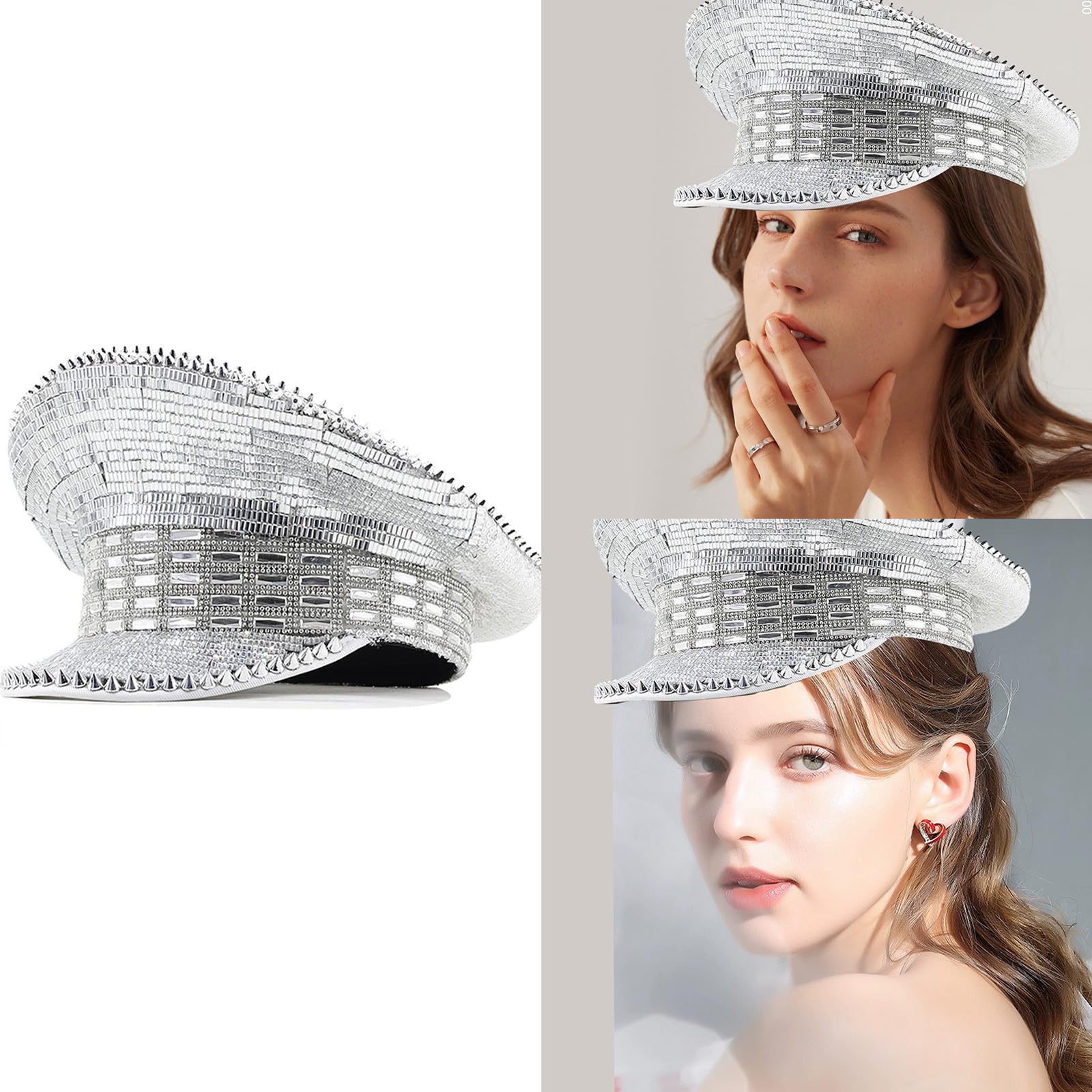 Morain Chapeau de mariée pour fête dansante Fedoras à paillettes pour festival de musique - Casquette de costume avec rivets cloutés - Accessoires de scène
