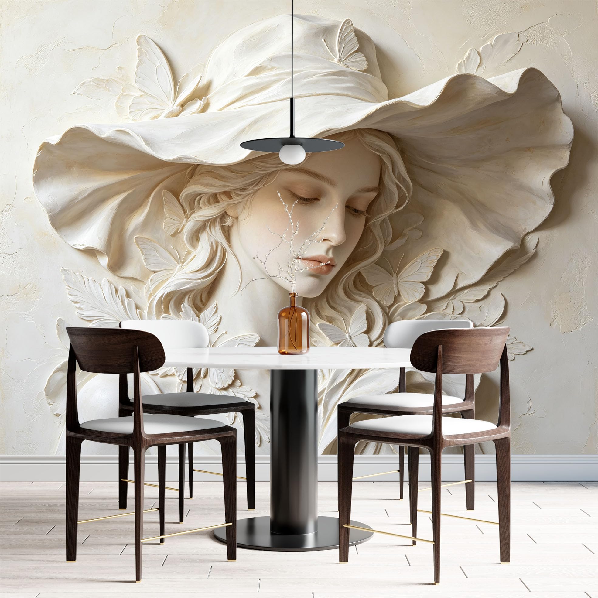 Papel Pintado Fotográfico En Relieve 3D De Una Dama Con Sombrero Y Mariposa 250 × 175 Cm Elegante Escultura De Mujer Mural De Pared No Tejido Papel Pintado De Arte Clásico Personalizado Para Dorm