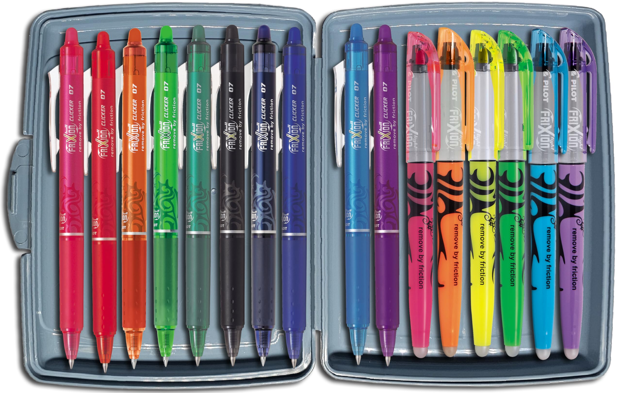 Frixion - Pilot Ball "Clicker" Tintenroller 10 + 6 Stifte in hochwertiger Box, 10 Farben und 6 Textmarker