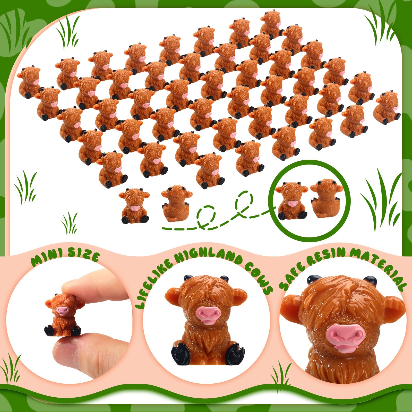 Lineshading 100 Pcs Mini Highland Cow Figurines – Bulk Miniature Resin ...