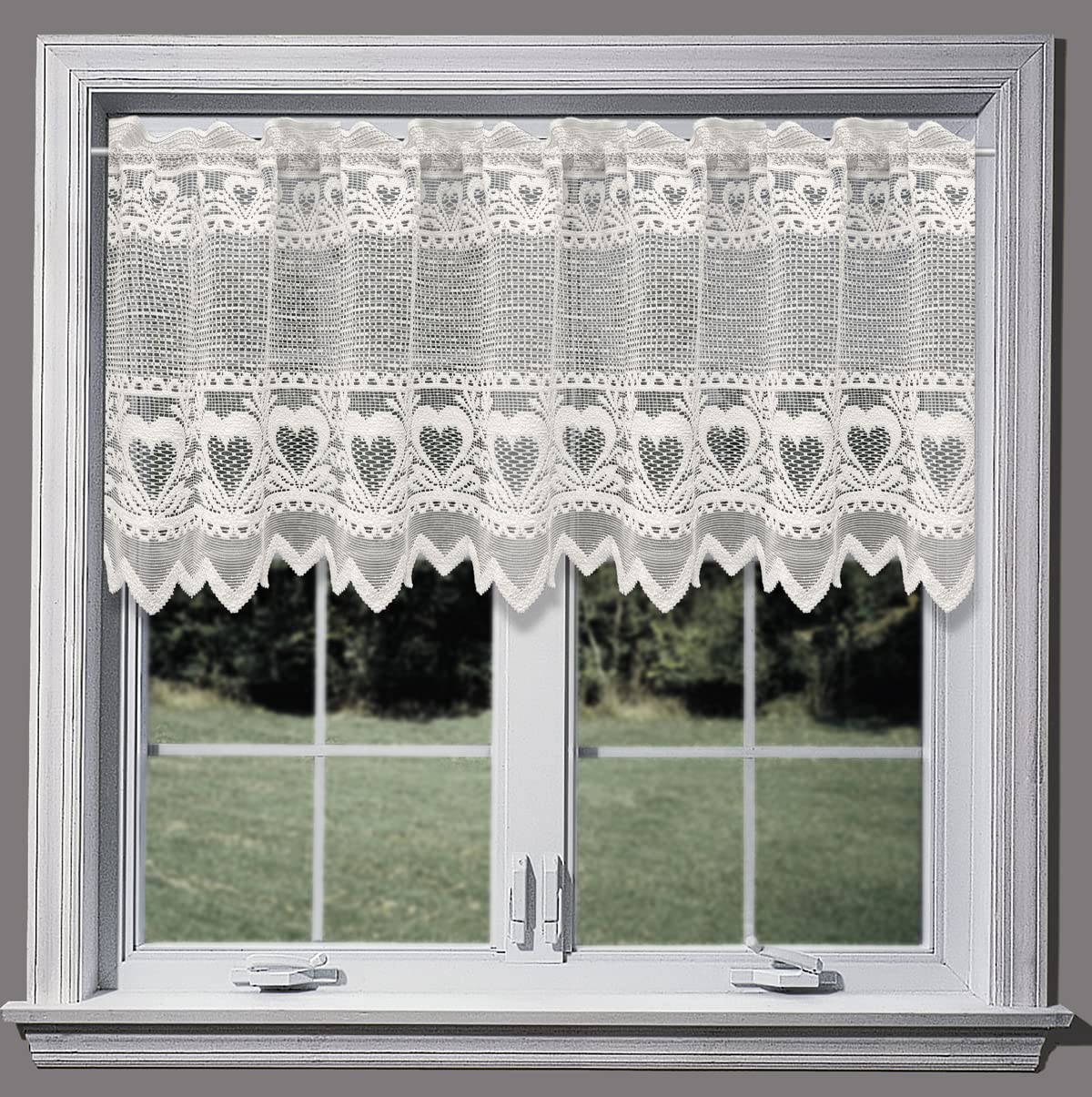 MforStyle Rich Lace Kitchen curtain Bathroom curtain Café curtain HEARTS Window Decoration - READY TO HANG - WIDTH SOLD BY METRES - SLOT TOP - DROP 22" (56cm) - CREAM