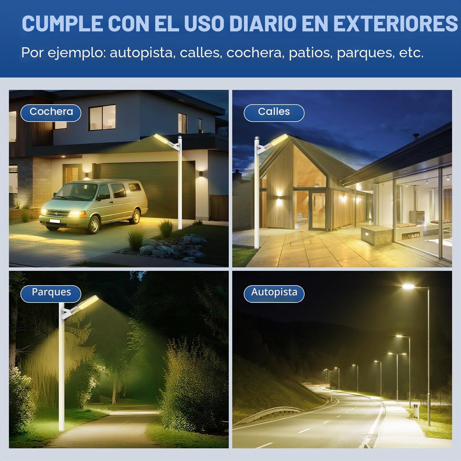 RIGIDON exterior lámpara de calle led 50W 4052lm blanco cálido 4000K | alumbrado público, aluminio farola de calle, luz de seguridad, para jardín garaje patio plaza corte, IP66 impermeable