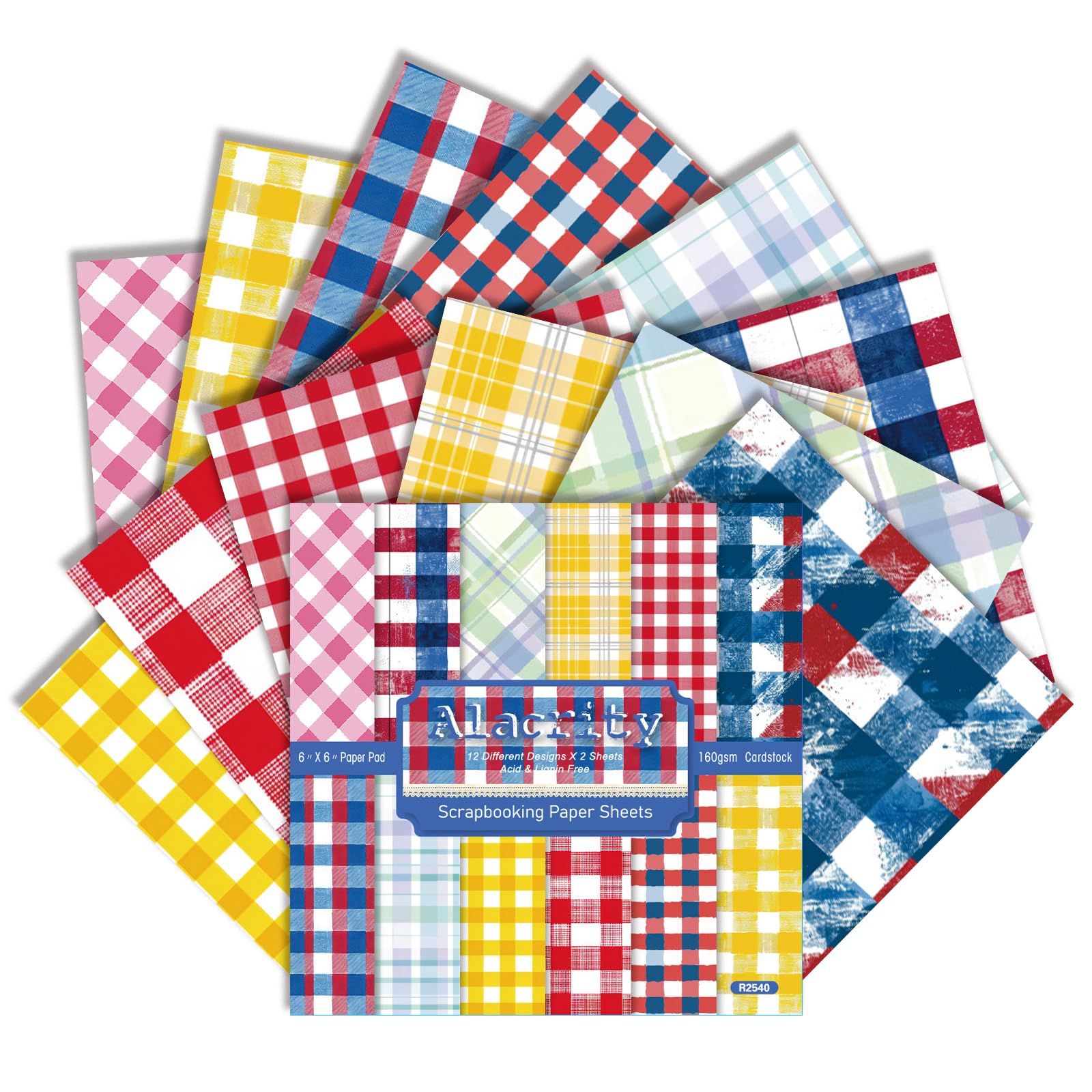 12 Designs Vintage Stripe Style Patterned Paper Pack, 24 Sheets Plaid Scrapbooking 6x6 Inch Single Sided Plaid Decorative Craft Paper for Cards DIY Crafts Scrapbooking Albums (E)