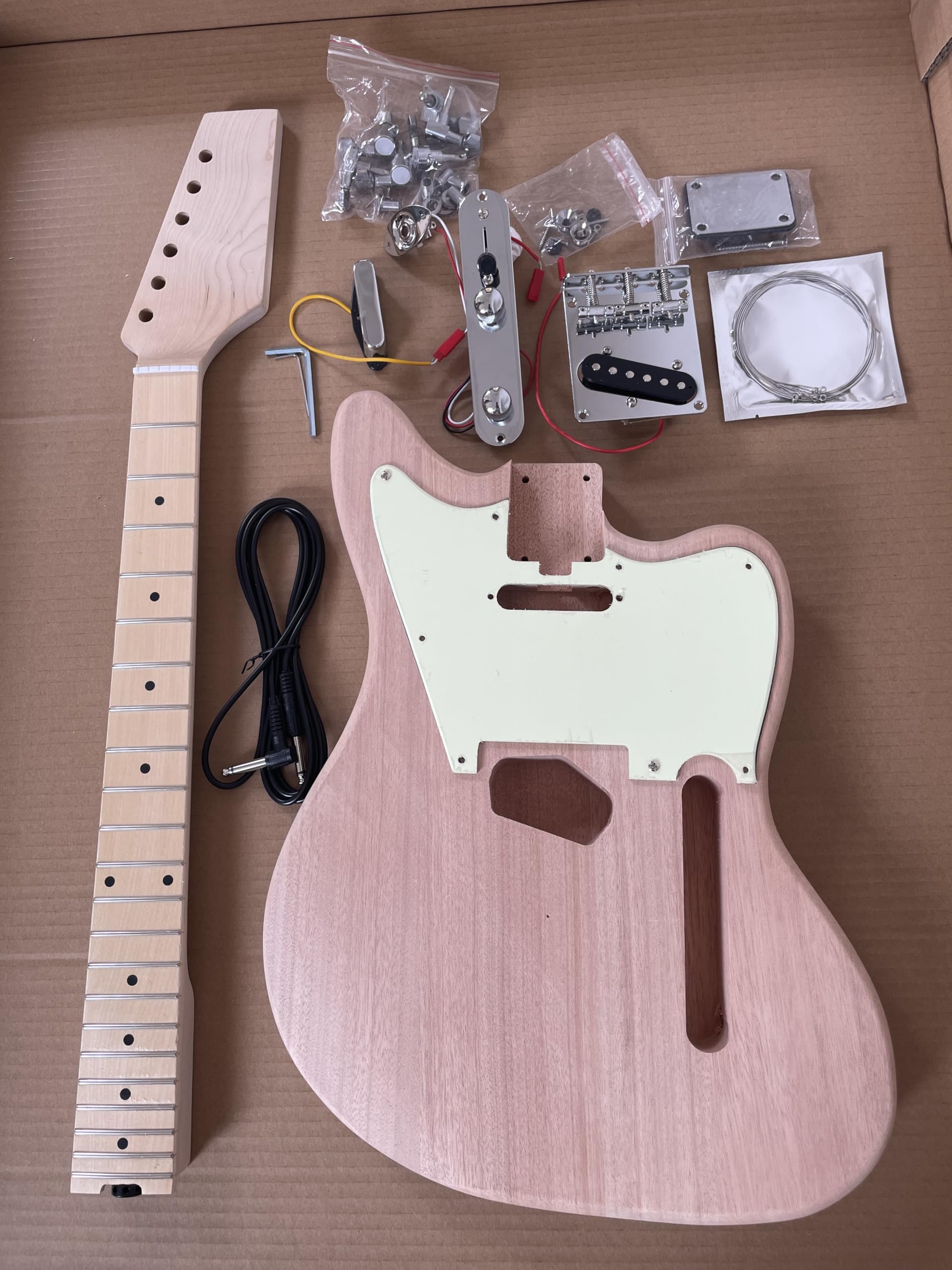 Electric Guitar Kit Beginner Kit Mahogany Body and Maple Neck,Maple Fretboard,Uncut DIY Guitar Kit,Build Your Own,Electric Guitars for Adults Unfinished