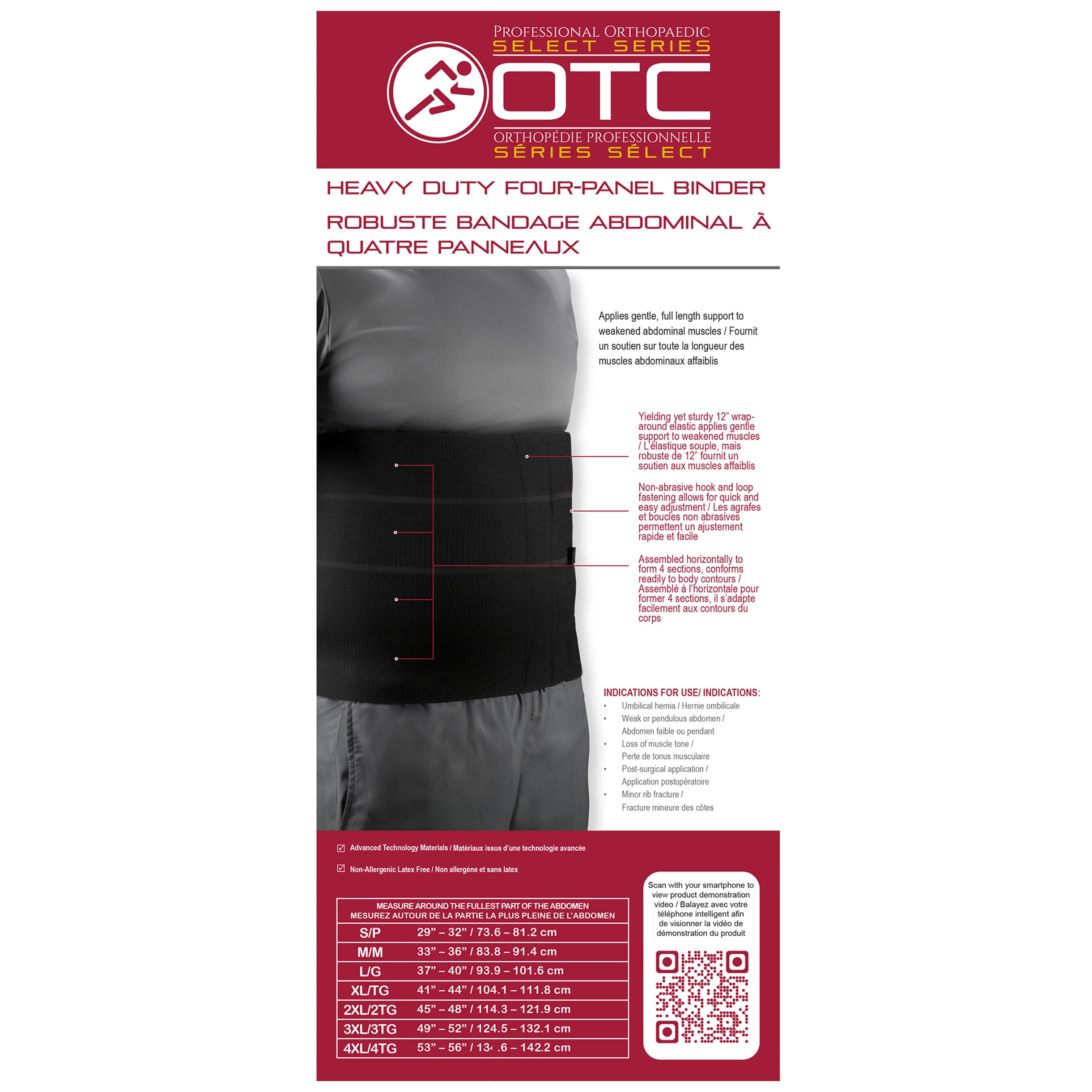 OTC Four-Panel Body Heavy Duty Select Series Abdominal Binder, Black, XX-Large