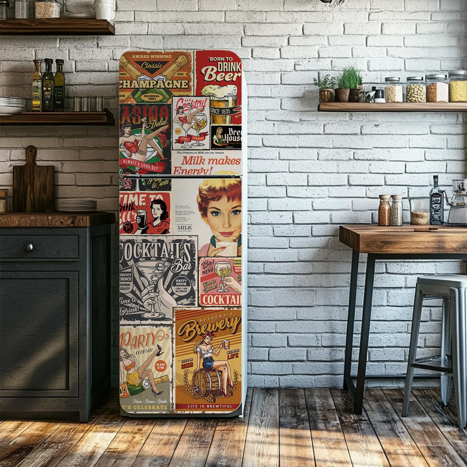 Refrigerator Cover Murals Peel and Stick, Refrigerator Vintage Poster Wallpaper Self-Adhesive, Refrigerator Decorative Stickers for Living Kitchen Room Decor, Vintage Beer Poster Refrigerator Cover Murals Peel and Stick, Refrigerator Vintage Poster Wallpaper Self-Adhesive, Refrigerator Decorative Stickers for Living Kitchen Room Decor, Vintage Beer Poster