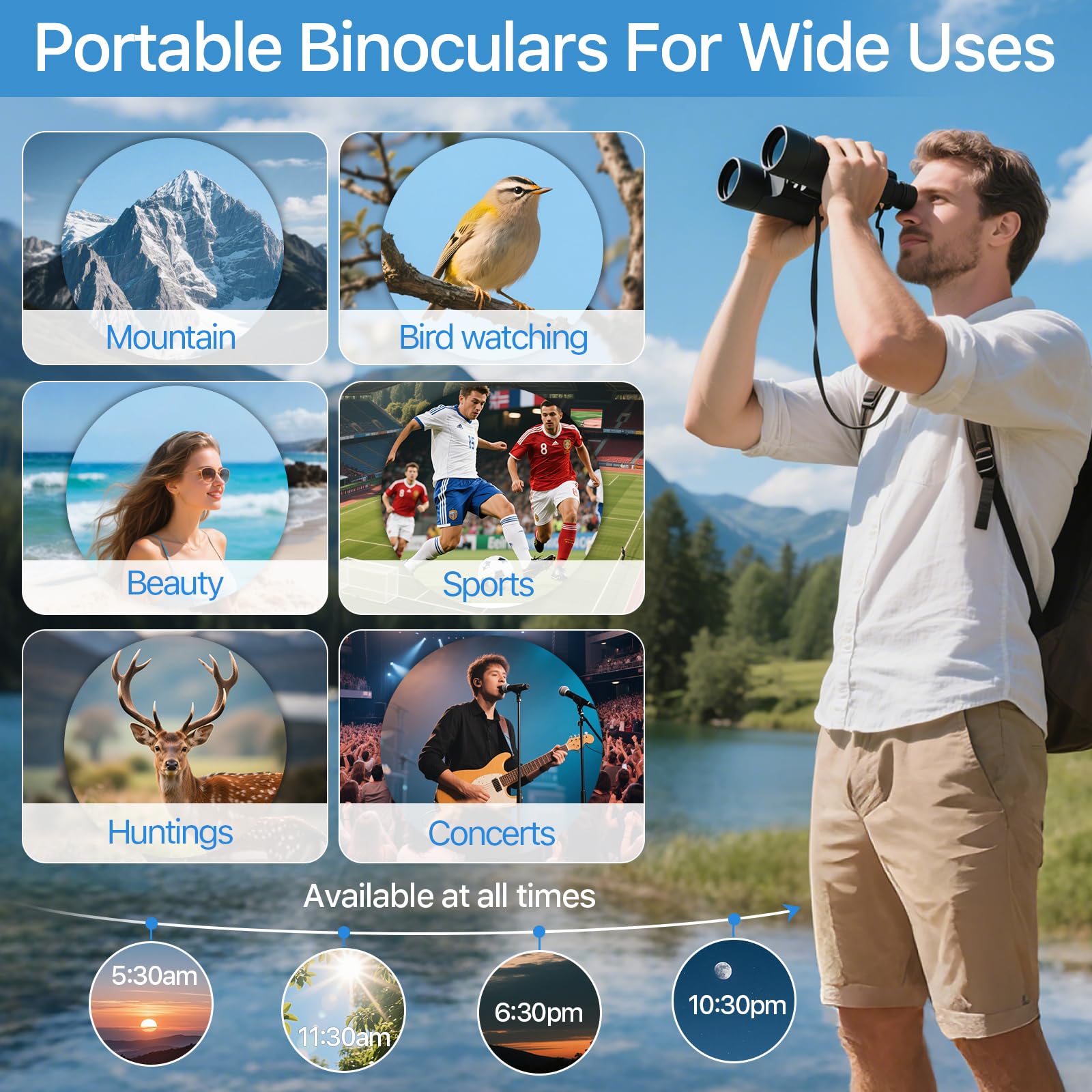 Prismáticos de 10 x 50 para Adultos con Adaptador de Smartphone de 28 mm, Ocular Grande HD Impermeable, para observación de Aves, Caza, Senderismo, Turismo, Viajes, conciertos, Deportes, con Lente