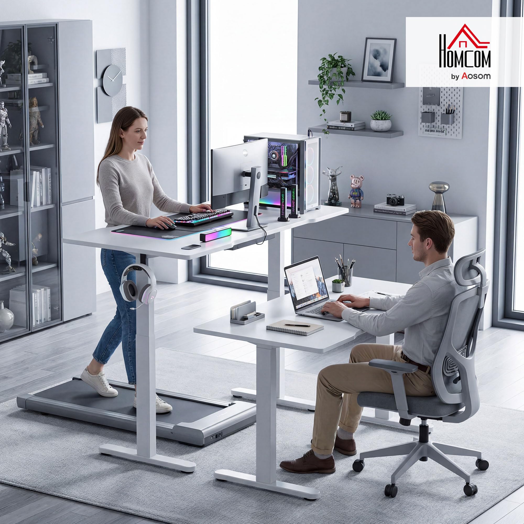 HOMCOM Support de Bureau électrique réglable en Hauteur avec 2 Moteurs et Fonction mémoire - Cadre de Table réglable en Largeur - Charge maximale : 100 kg avec Moins de Bruit - Protection Contre Les