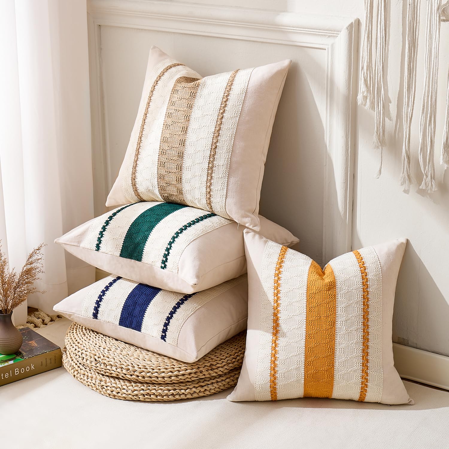 Boho Poszewki na poduszki na sofę 45x45 Nowoczesne dekoracyjne bawełna i len makrama poszewki na poduszki retro brązowa kwadratowa poszewka na poduszkę na sofę do sypialni salonu 2 sztuki
