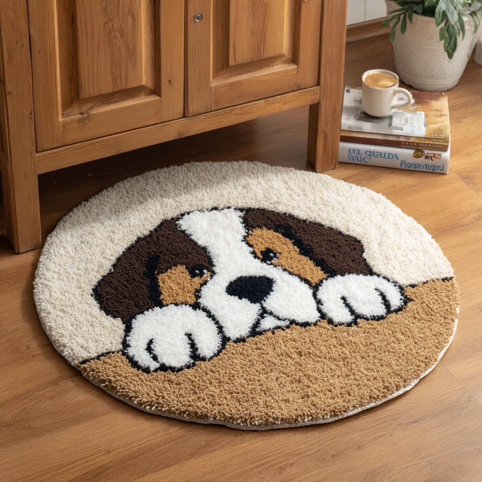 WallustrioaW Latch Hook Rug Carpet Kits for Adult,Saint Bernard,DIY Latch Hook Rug Kits with Pre-Printed Pattern,Carpet Handcraft Embroidery for Christmas,50x50cm