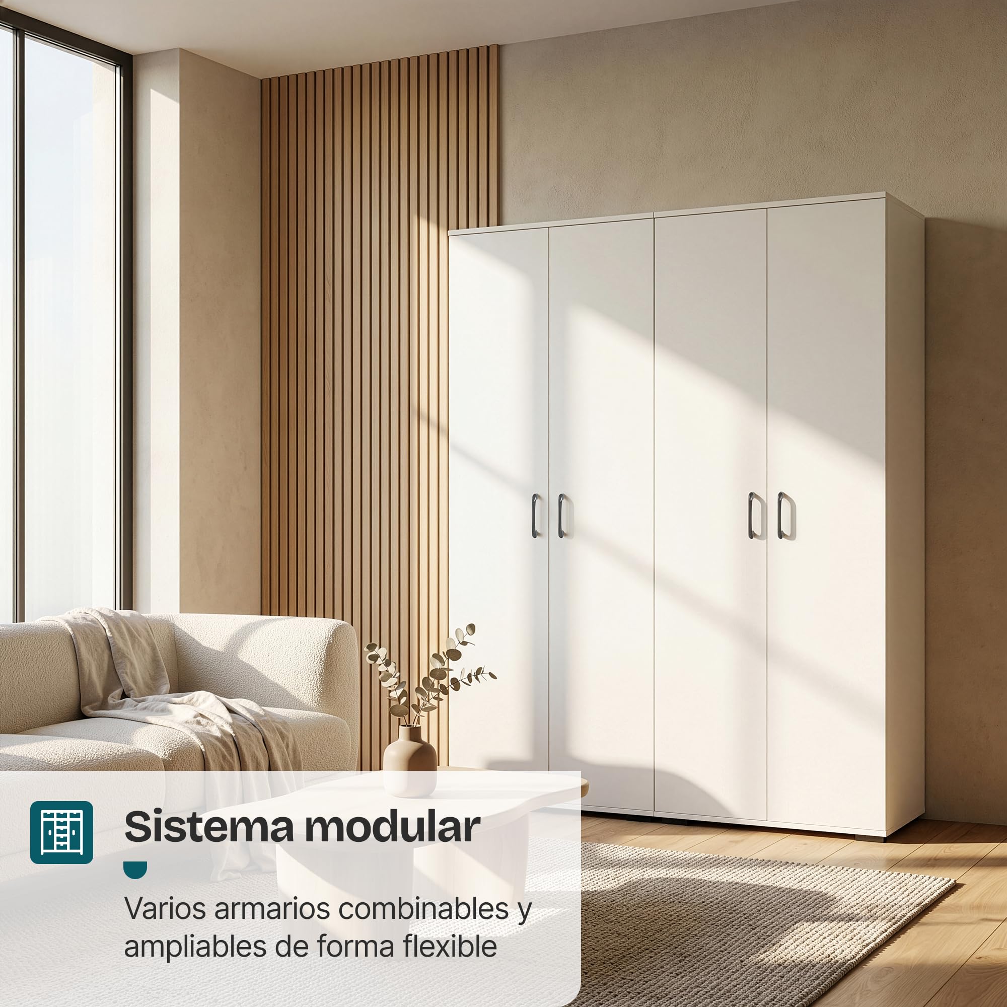 [en.casa] Armario Dormitorio Chalvefted Barra 2 Puertas 175x60x35cm Blanco | Ropero 3 estantes ajustables