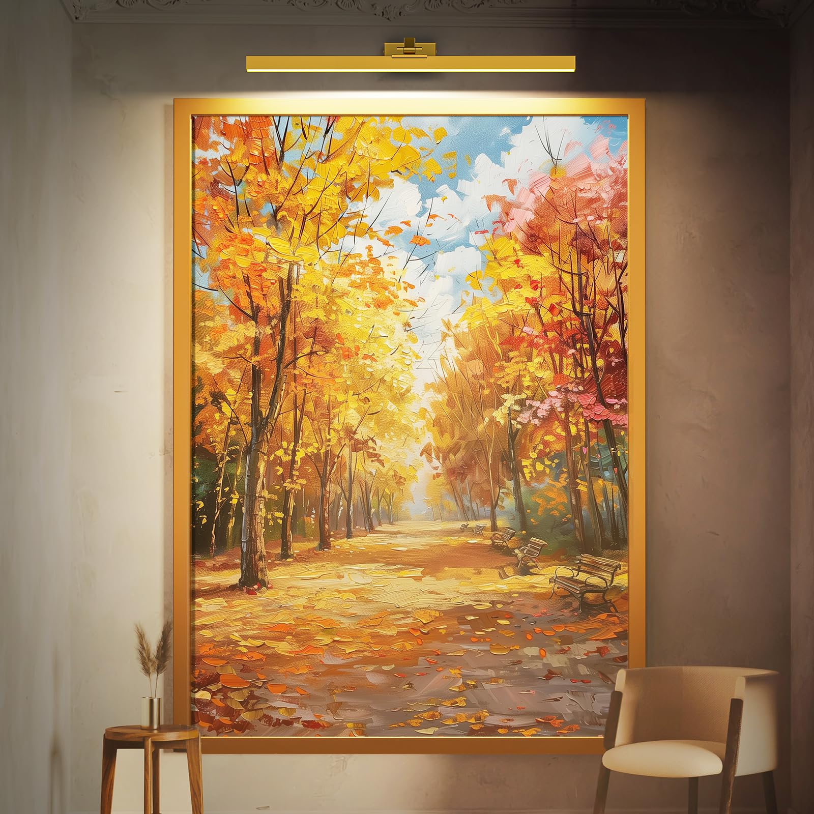 AIBOO - Lámpara LED inalámbrica recargable con mando a distancia, 60 cm, iluminación de imagen inalámbrica, 6500 mAh, lámpara de pared interior, iluminación regulable (dorado)