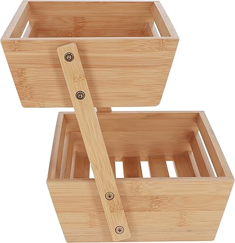 Miniatura 7 de 7Penn Soporte de frutas de bambú para verduras y frutas de 2 niveles, cesta de frutas de dos niveles para encimera de cocina y despensa