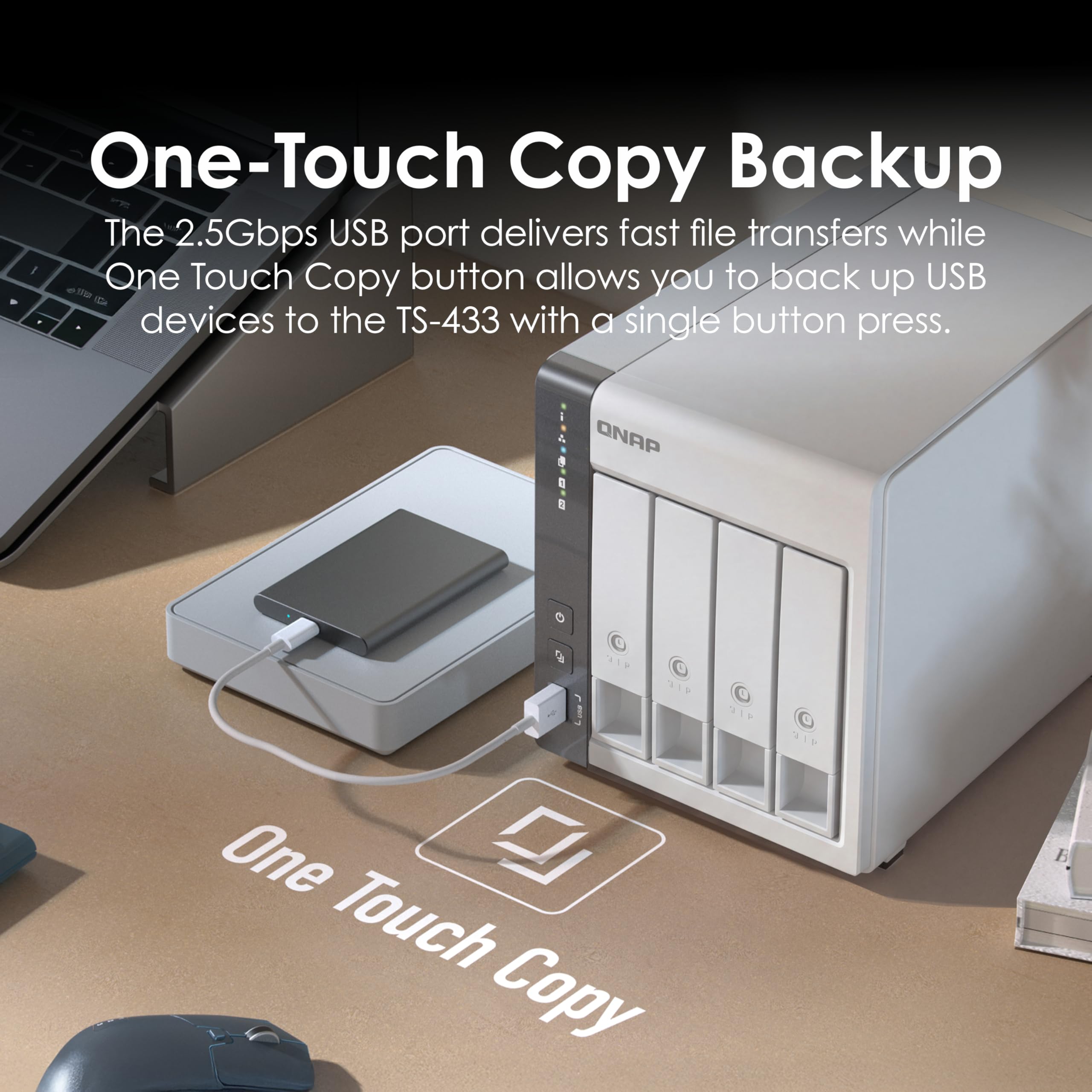 QNAP TS-433-4G-US 4 Bay NAS con processore quad-core, 4 GB di RAM DDR4 e rete 2.5GbE (senza disco)