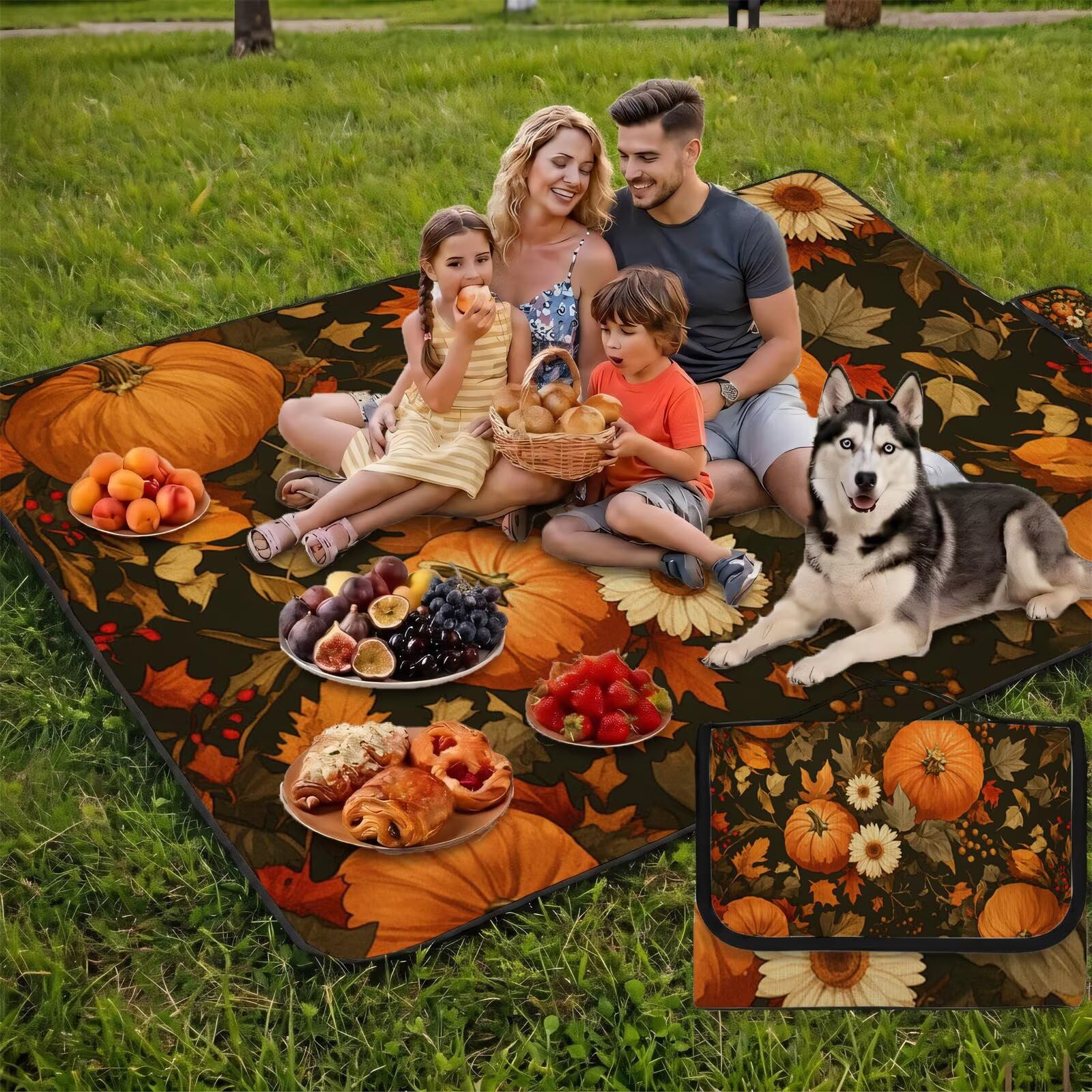 Coperta de Picnic Grande 200x200 cm, Campagna Manta Picnic Impermeable Anti-Sabbia Manta de Playa Pieghevole, Outdoor Picnic Blanket per Spiaggia, Camping, Giardino, Trekking - Zucca FZ-213