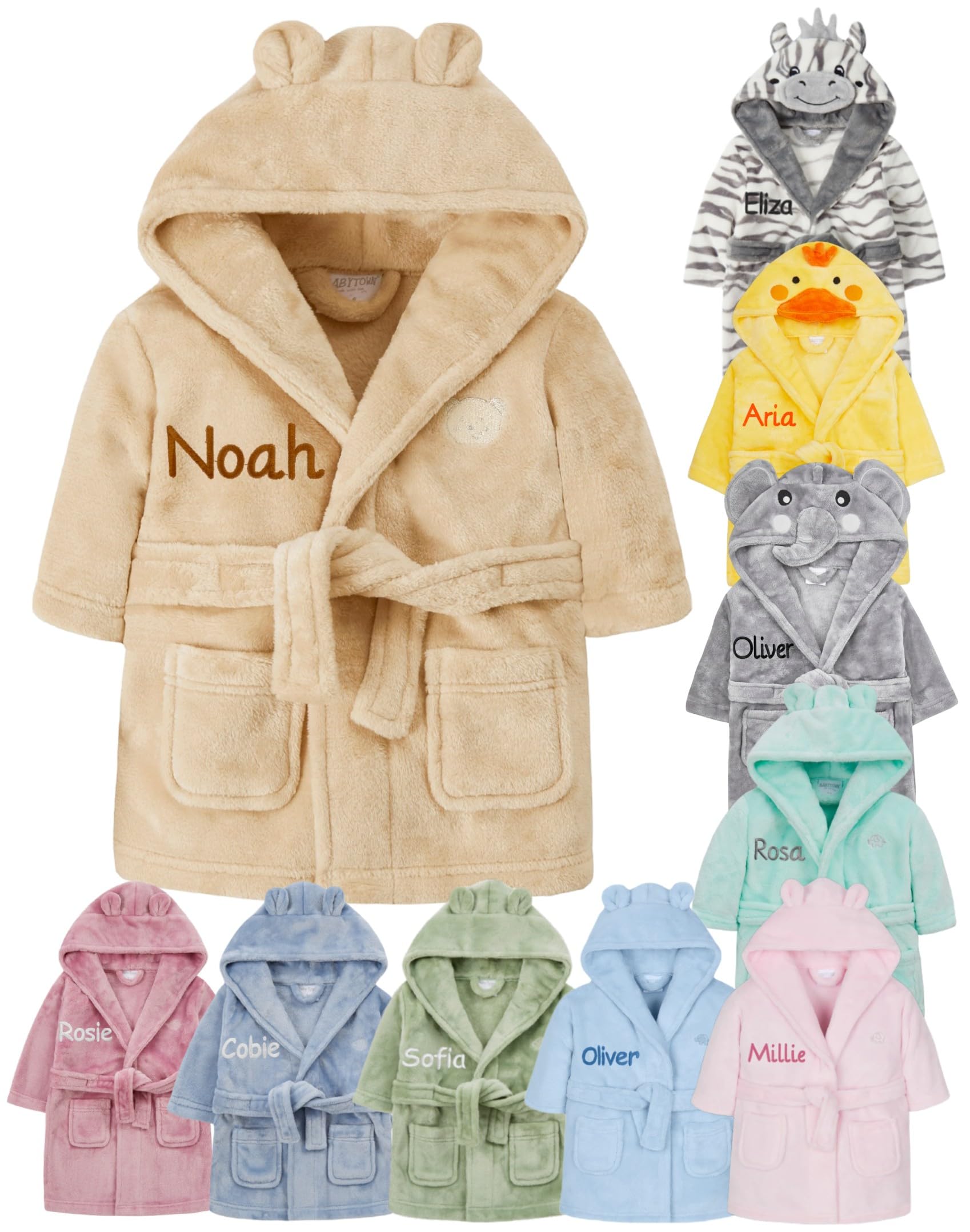 Gembroidery Personalised Baby Bathrobe Hooded Fleece Dressing Gown Super Soft Gifts Bath Robe For Boys Girls Cute Teddy Ears 0-4 Years — view 18
