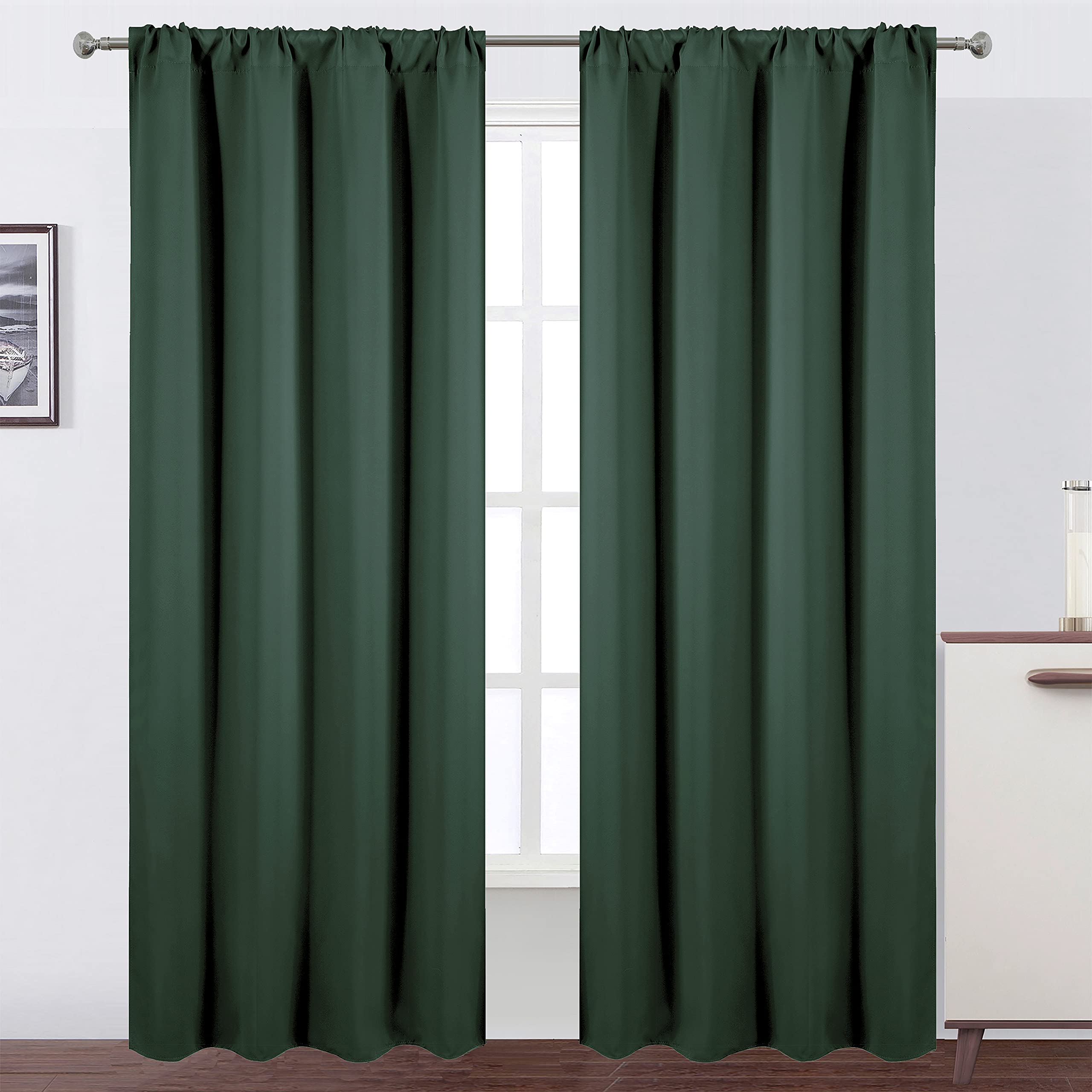LEMOMO Green Blackout Curtains/42 x 84 Inch/Set of 2 Panels Rod Pocket Room Darkening Curtains for Bedroom