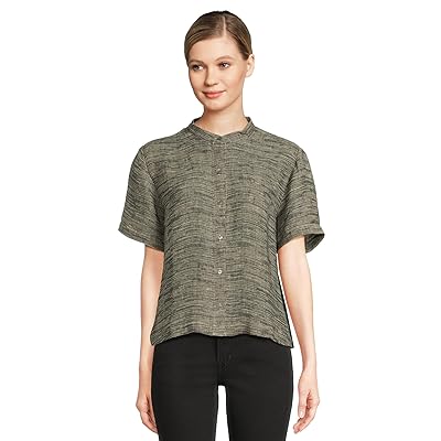 Eileen Fisher Mandarin Collar Short Sleeve Shirt Women