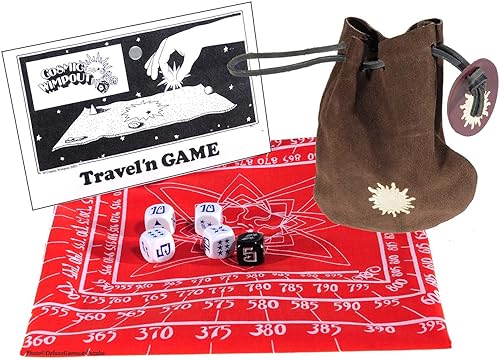 Cosmic Wimpout Deluxe Traveln Game, marcador de tela roja, 5 piedras preciosas de vidrio, artículos incluidos