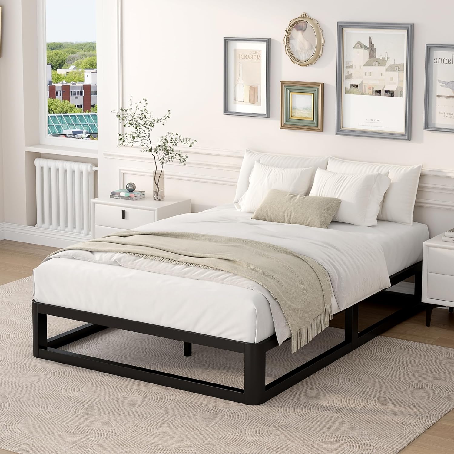 Full Bed Frame Platform,14" Metal Platform Bed Frame Full,Heavy Duty Steel Slat Mattress Foundation,No Box Spring Needed, Black - Image 9