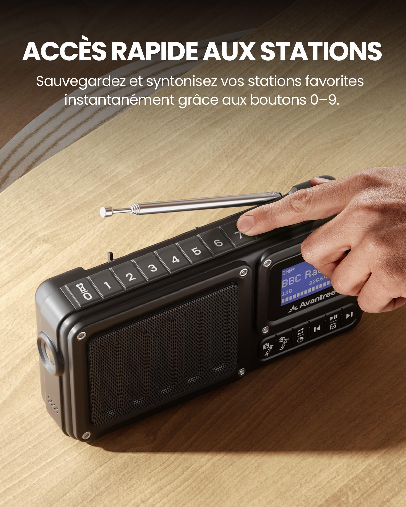 Avantree SP851 – Radio Numérique Portable Dab+/FM avec Bluetooth 6.0, Haut-Parleur Rechargeable, TF/USB, Écran LCD, Scan Auto & Lampe – Parfaite pour la Maison, la Cuisine & l’Extérieur