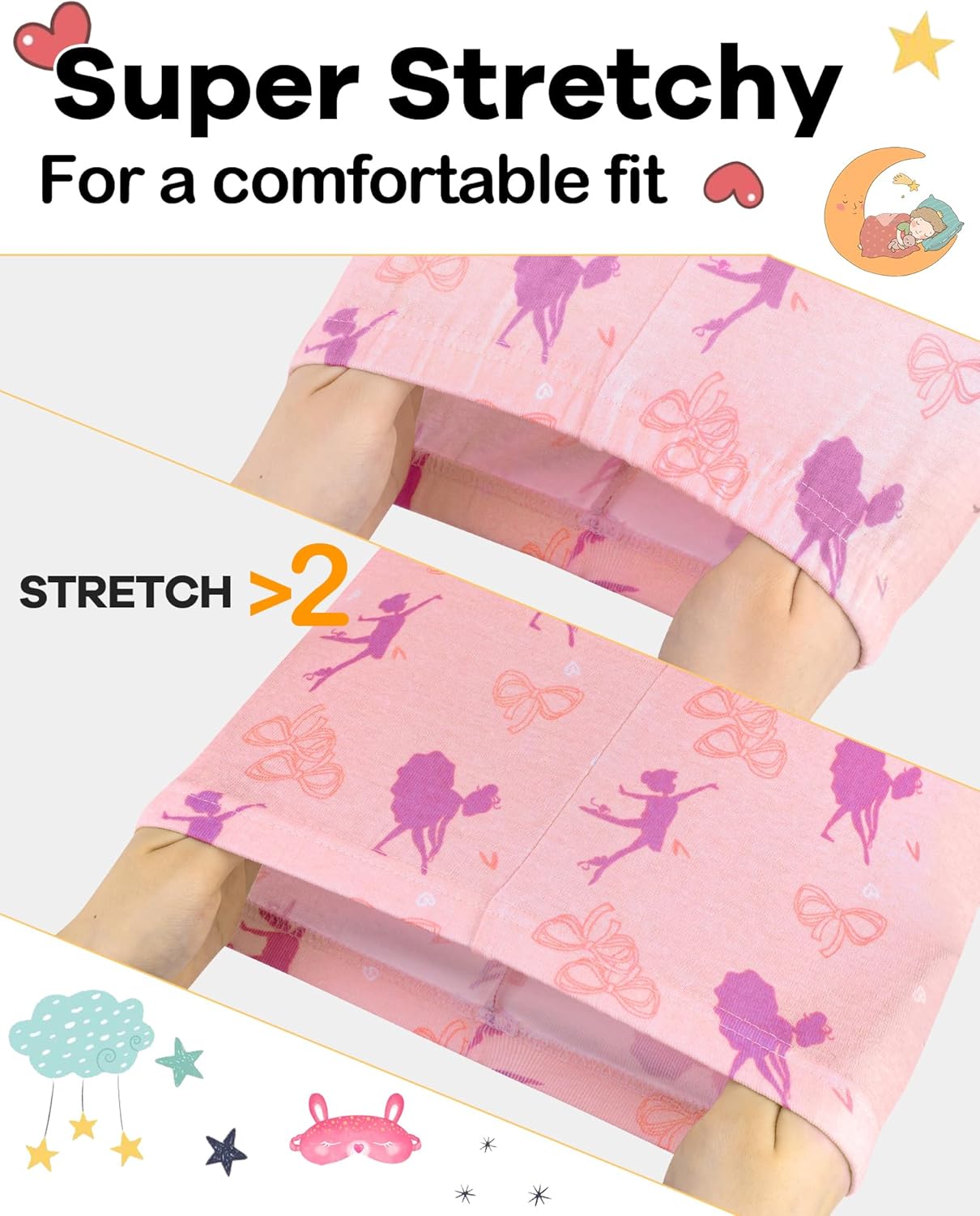 DAUGHTER QUEEN Girls Summer Pajamas Set 4 Pieces 100% Cotton Sleepwear Size 18 Months-12 Years - Image 3