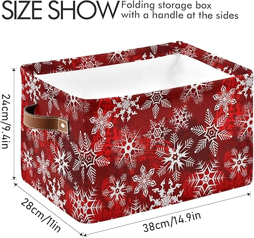 Miniatura 4 de senya Cesta de Navidad grande plegable de Navidad con asas, patrón rojo de Navidad con copos de nieve, tela de flores, contenedores de