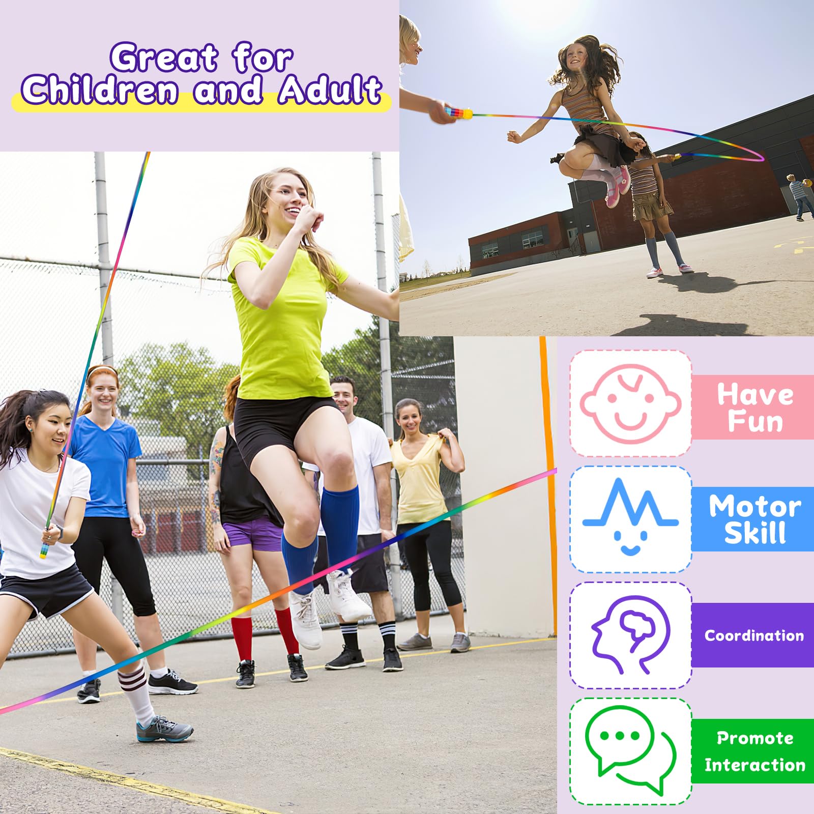 Springseil Lang, 5M Seilspringen für Mehrspieler, Gruppen Seil mit Holzgriff für Kinder und Erwachsene, Schule, Sport, Outdoor-Aktivitäten, Fitness Training