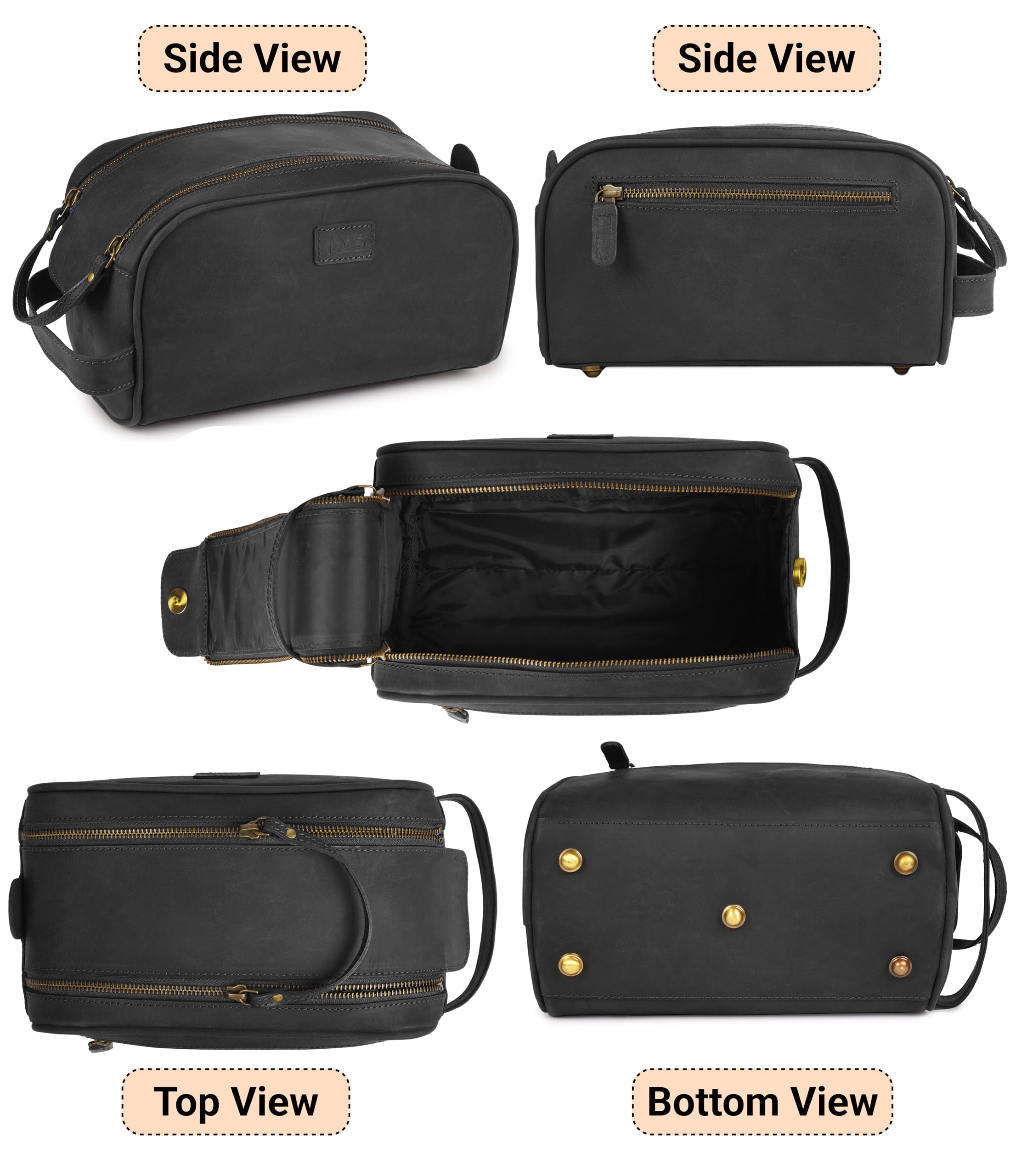VDS Beauty case in pelle unisex, Nero , 6"H x 10"L x 6"W, Vintage