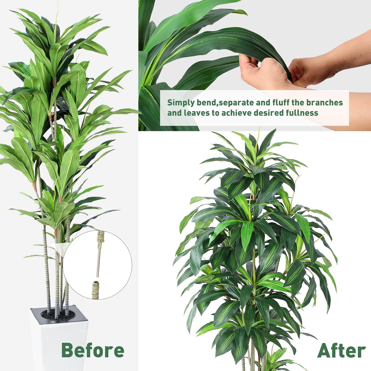 Artificial Dracaena Tree with White Tall Planter, 7ft Tall Potted Artificial Dracaena Silk Plant, Fake Yucca Tree Plant, Home Office Floor Room Decor Plants Indoor Outdoor, Housewarming Gift - Image 4