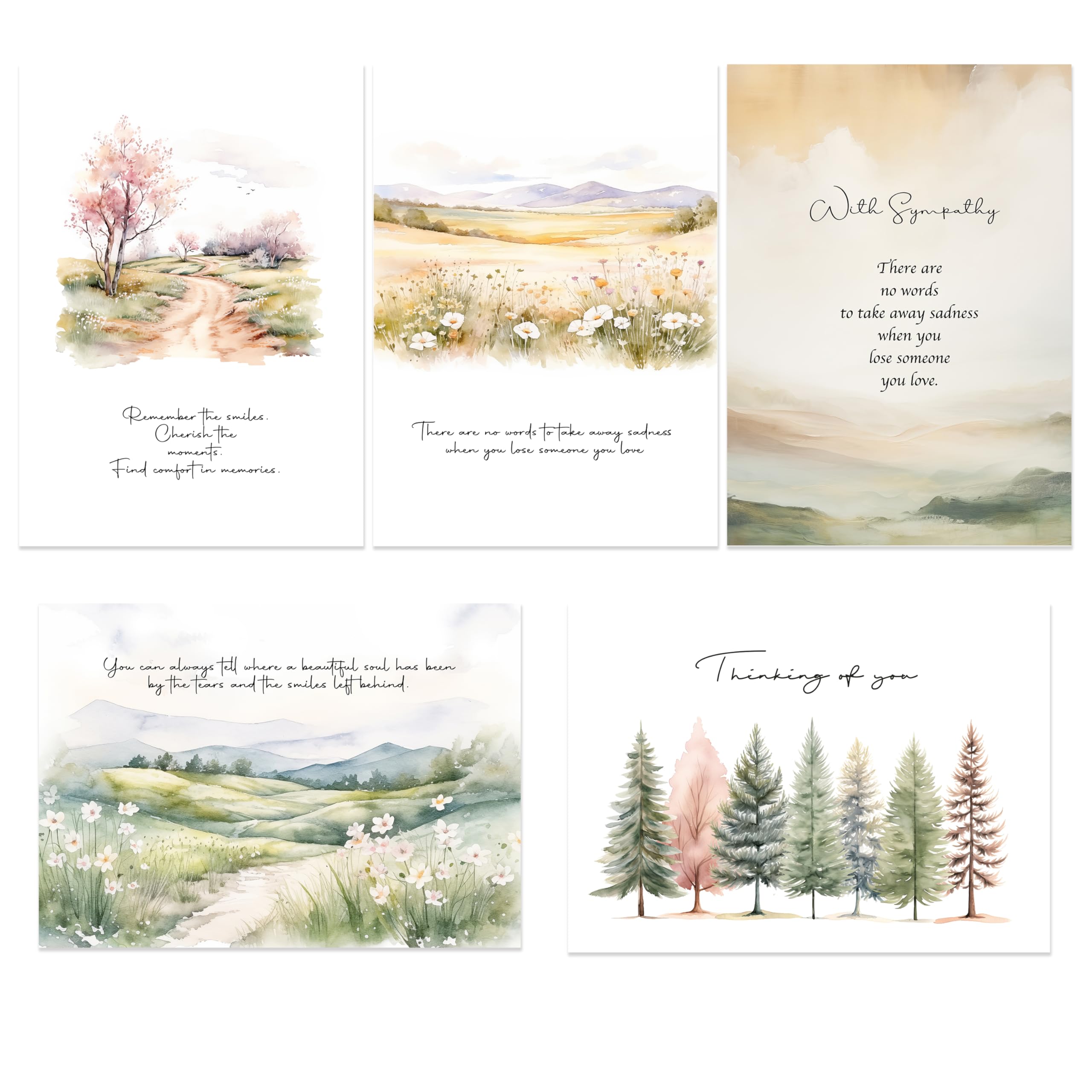 SLAPAFLIFE Sympathy Cards with Envelopes, Watercolor landscape Design Sympathy Cards Set of 20, Condolence Card with Matching Peel-and-Seal Rustic