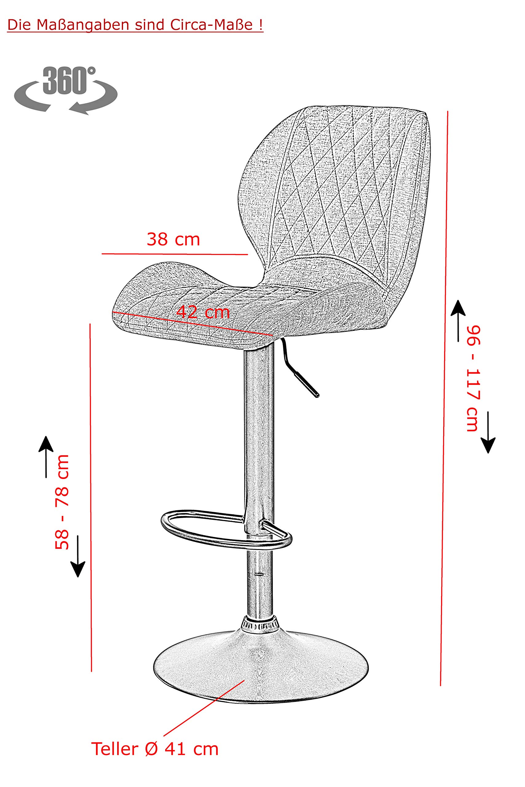 Hela Tische, Laila - Juego de 2 Sillas de Pedestal, Microfibra, Base de Metal, Color Gris, Altura Regulable con Elevador, Base Circular, Giratorias en 360°