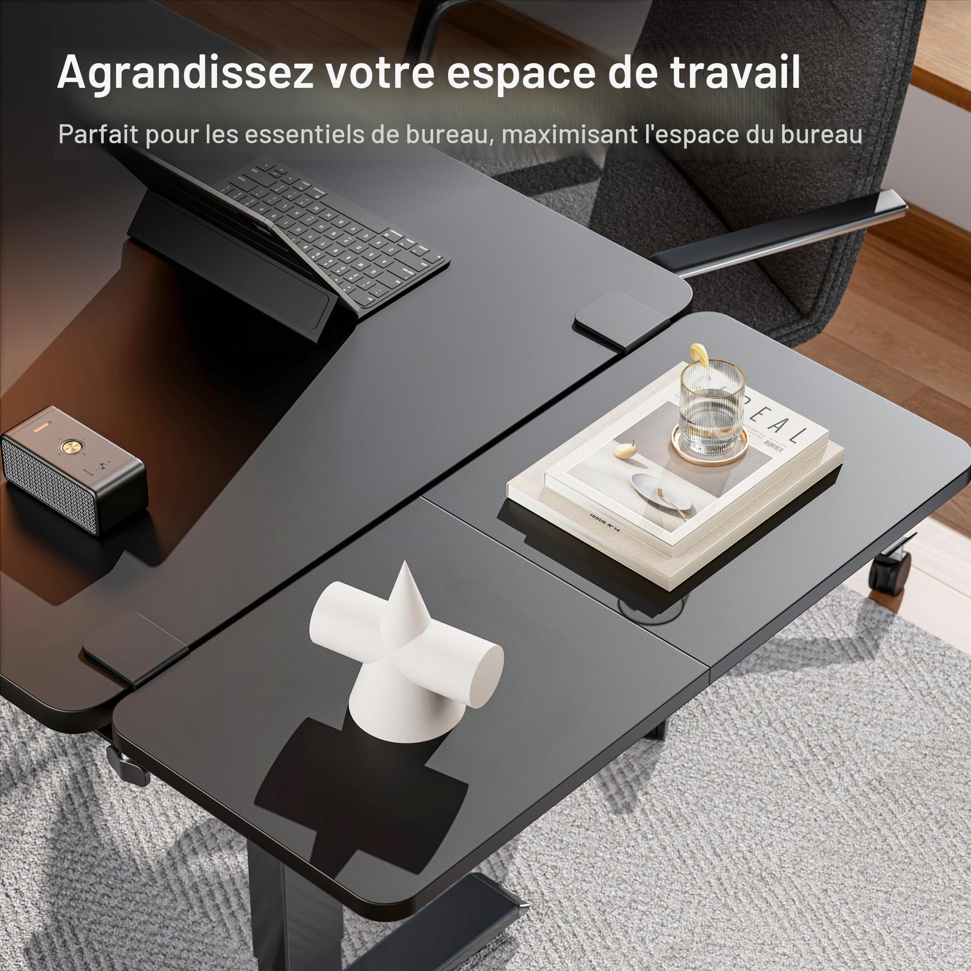PEGZONE Extension de Bureau Ergonomique 700 × 300 mm, Noir | Extension de Bureau avec Support Ordinateur Portable, Support Clavier et Repose-Bras, pour Maison et Bureau