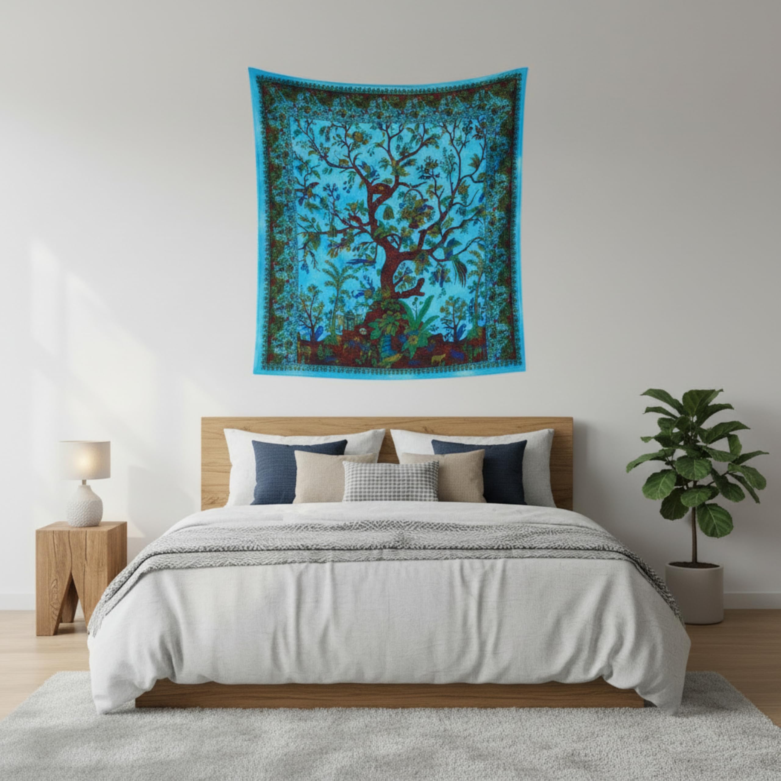 Craft Trade Indian Cotton Mandala Wall Hanging Tree of Life Tapestry for Aesthetic Boho Hippie Living Room, Meditation & Bedroom Décor (Blue, 30x40